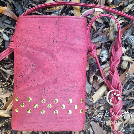 Eco-friendly Cork Phone Bag in Red Wine| Plait Strap Detail