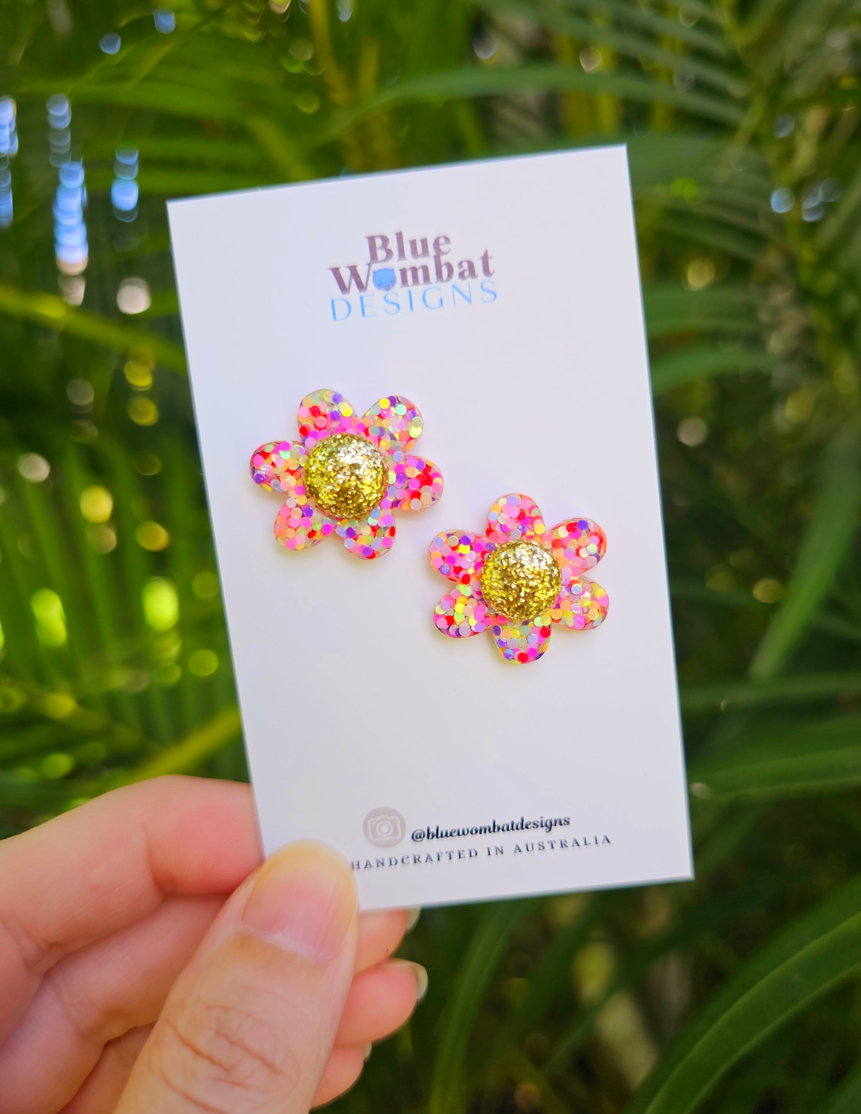 Colourful Glitter Flower Resin Stud Earrings 24mm