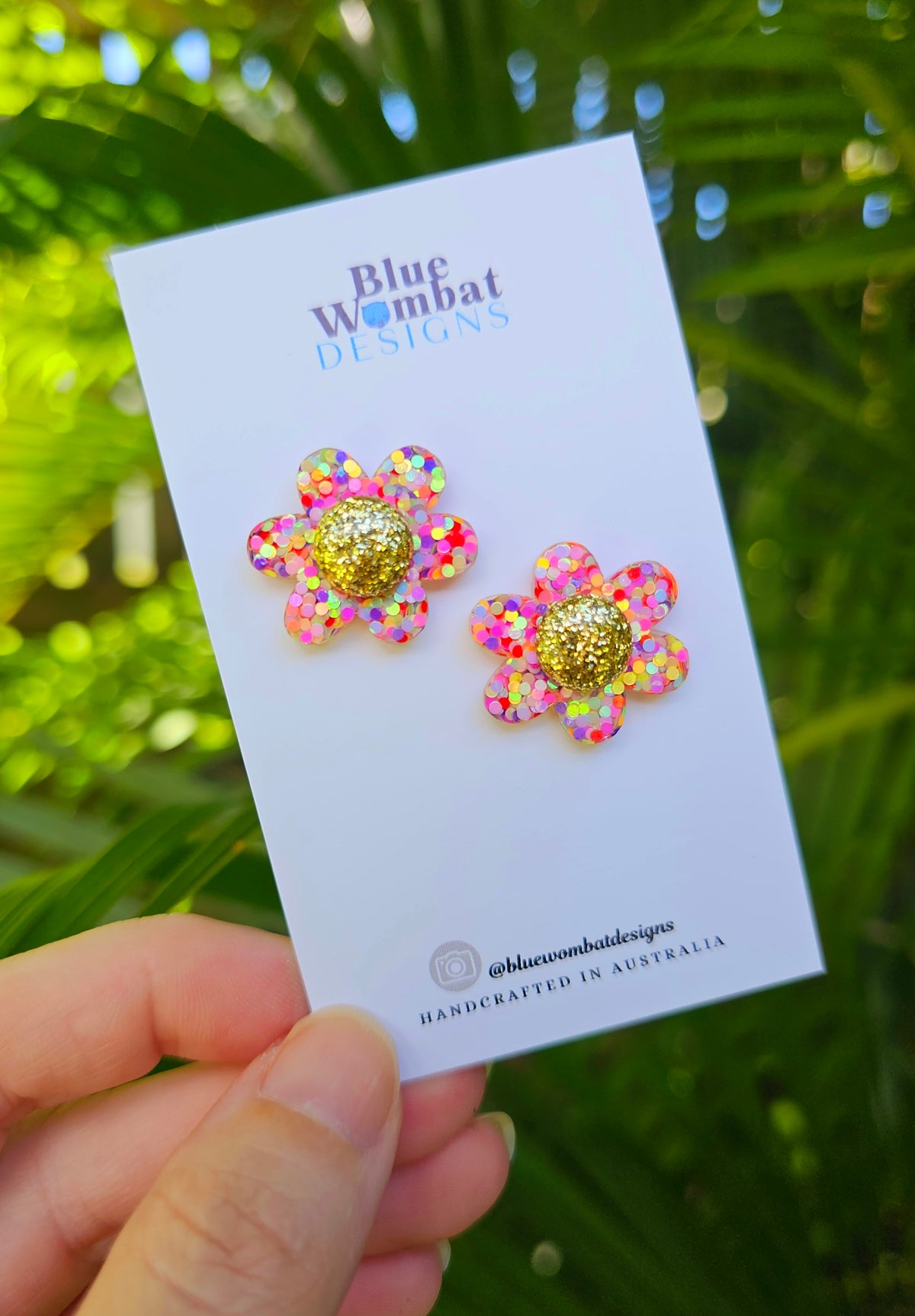 Colourful Glitter Flower Resin Stud Earrings 24mm