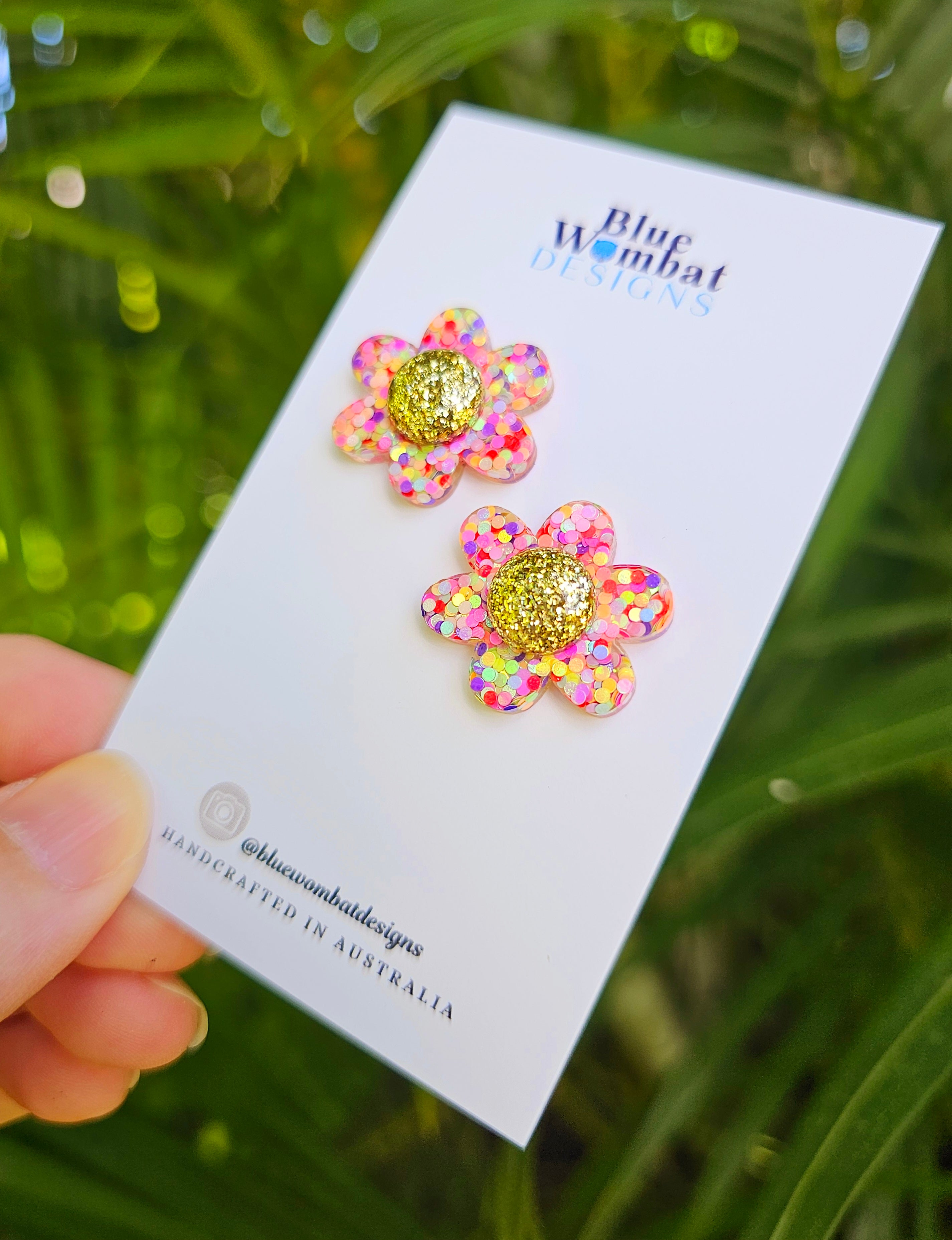 Colourful Glitter Flower Resin Stud Earrings 24mm
