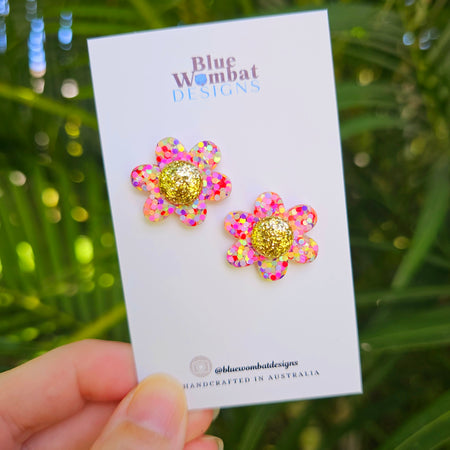 Colourful Glitter Flower Resin Stud Earrings 24mm
