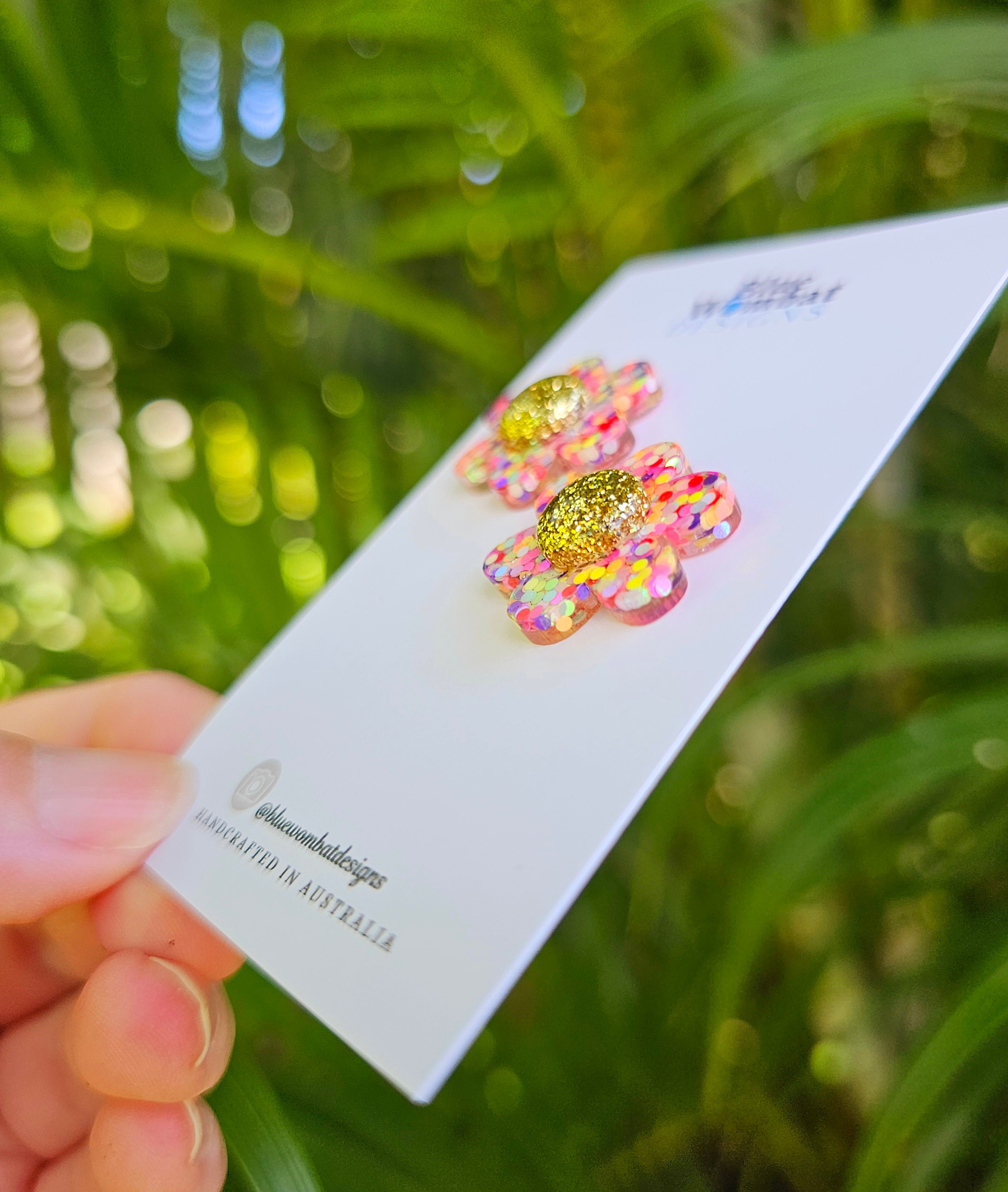 Colourful Glitter Flower Resin Stud Earrings 24mm