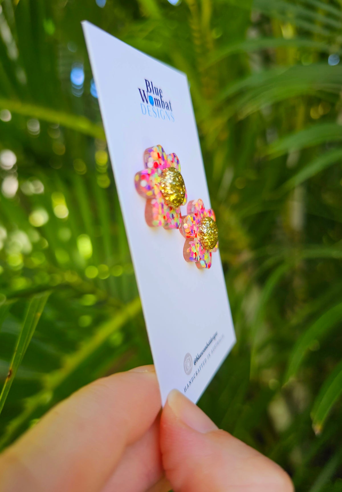 Colourful Glitter Flower Resin Stud Earrings 24mm