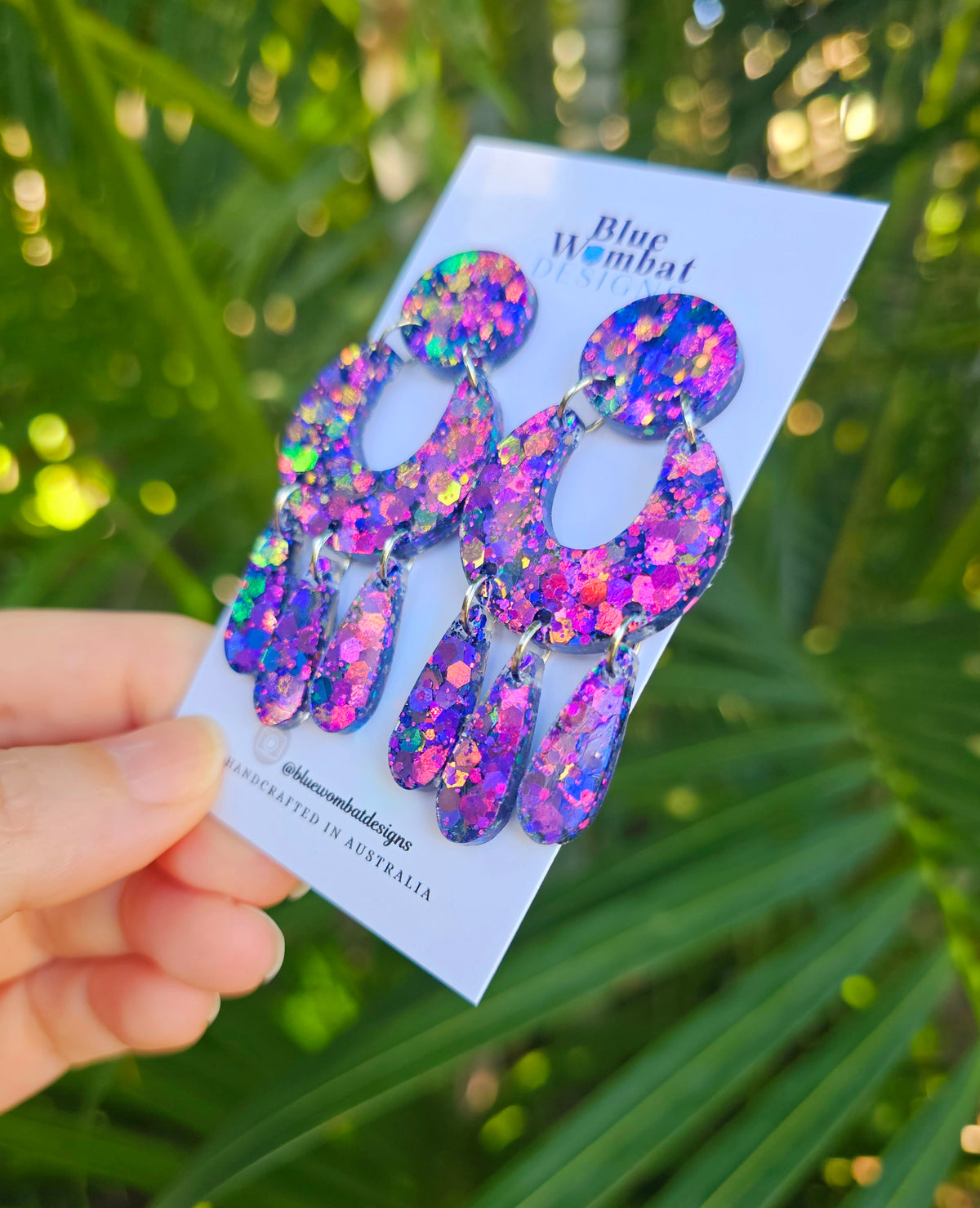Iridescent Glitter Resin Statement Handmade Dangle Earrings