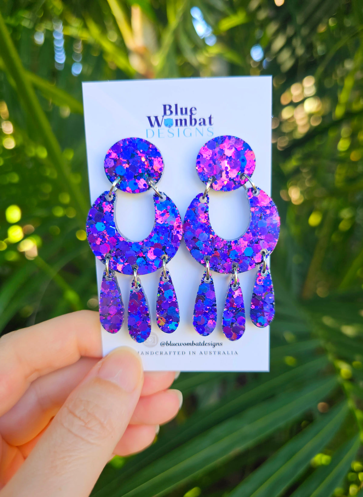 Iridescent Glitter Resin Statement Handmade Dangle Earrings