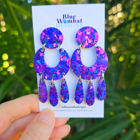 Iridescent Glitter Resin Statement Handmade Dangle Earrings