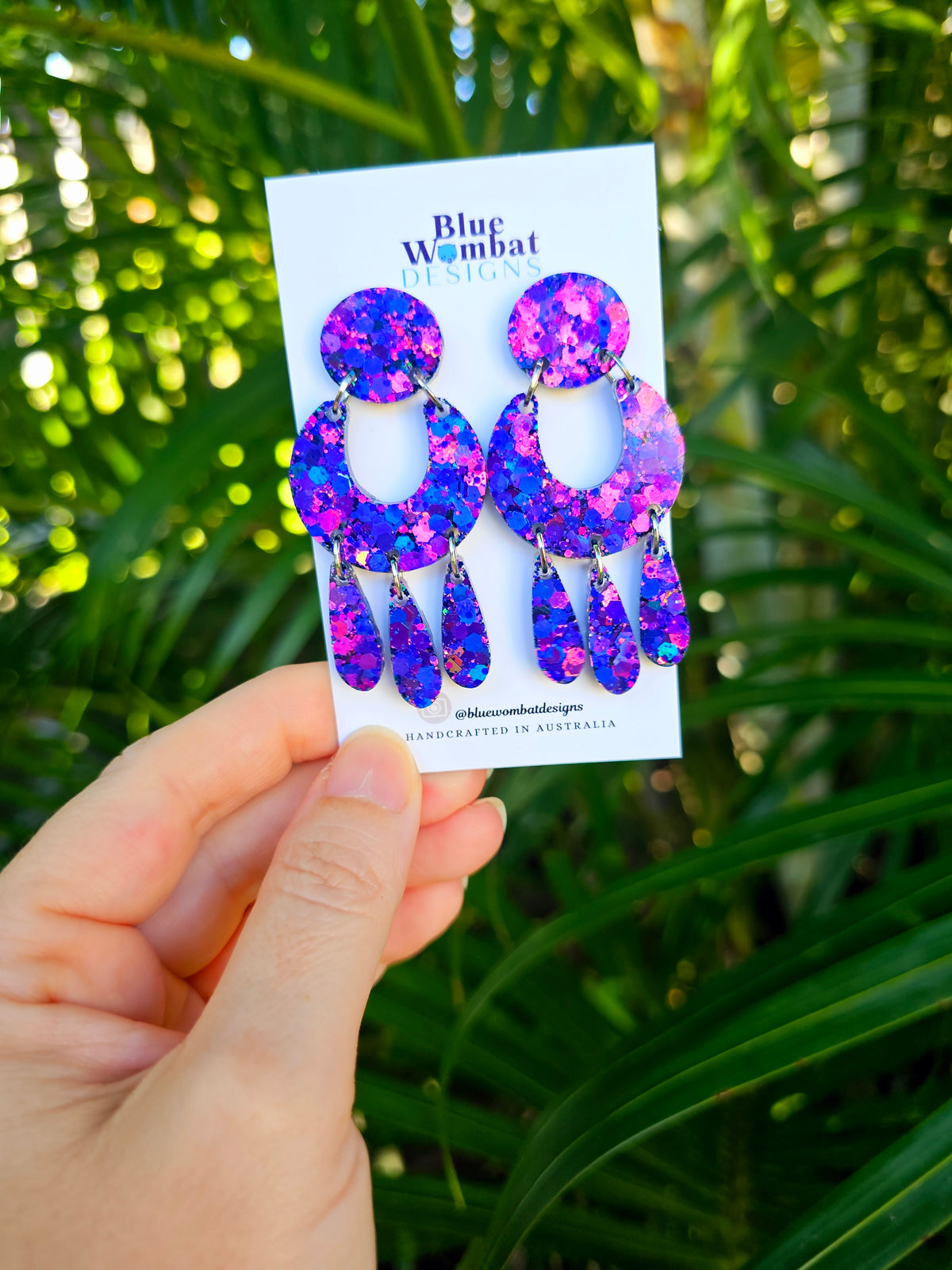 Iridescent Glitter Resin Statement Handmade Dangle Earrings