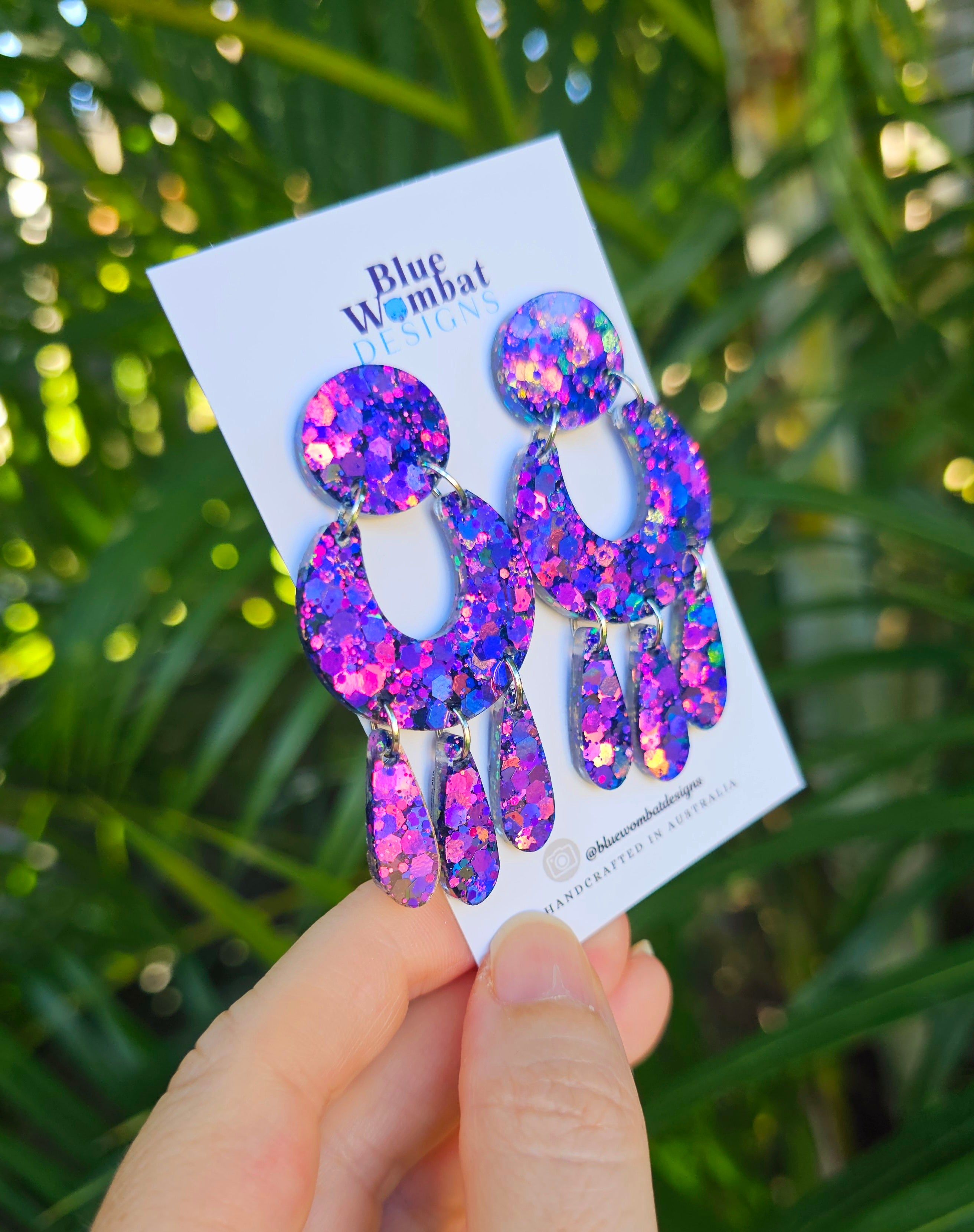 Iridescent Glitter Resin Statement Handmade Dangle Earrings