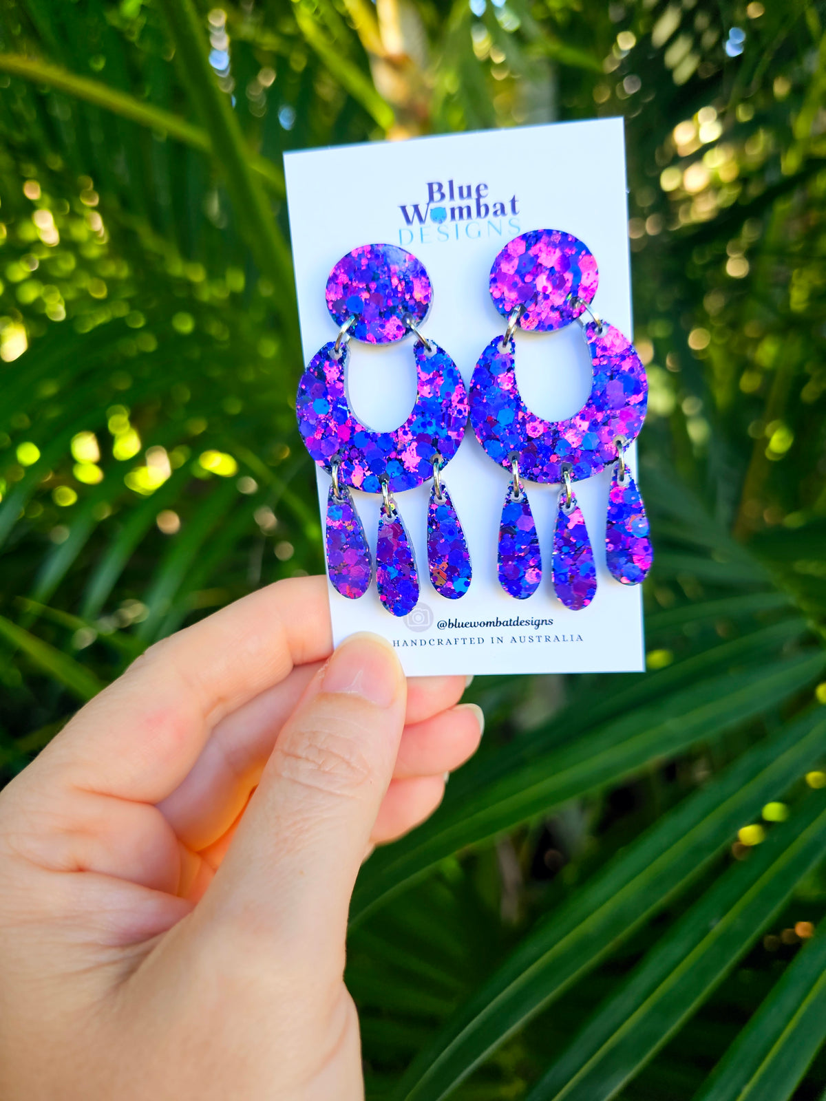 Iridescent Glitter Resin Statement Handmade Dangle Earrings