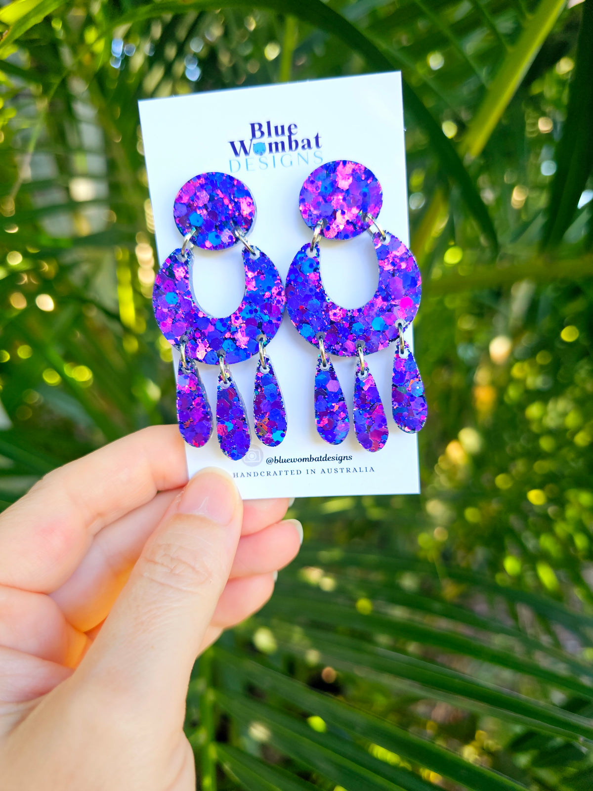 Iridescent Glitter Resin Statement Handmade Dangle Earrings