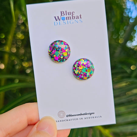 Colourful Glitter Resin Domed Studs 16mm