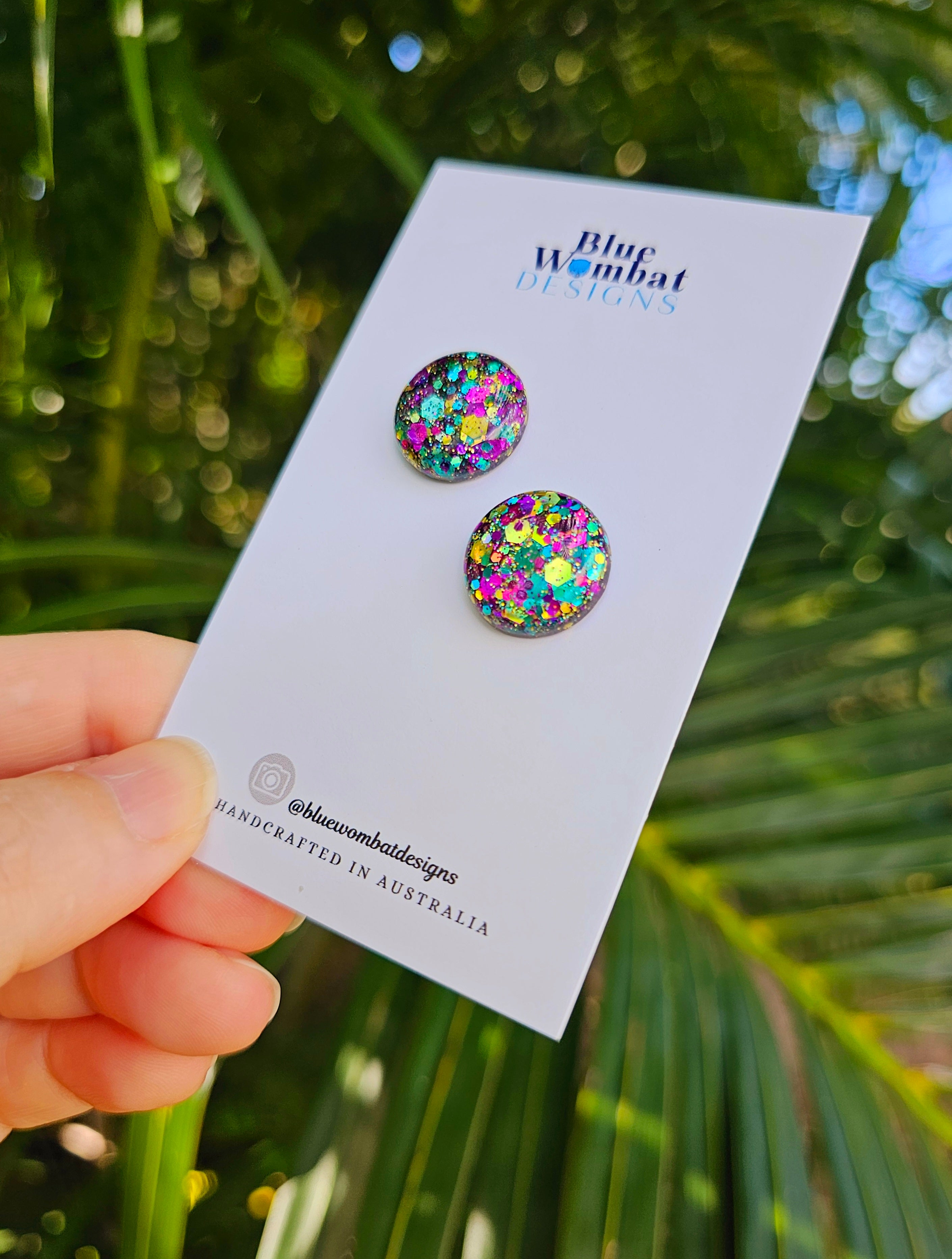 Colourful Glitter Resin Domed Studs 16mm