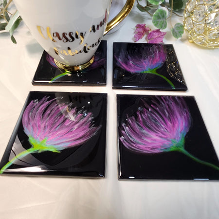 Pink Flower Resin Drink Coasters Set of 4, Epoxy Resin Coasters, Drinkware