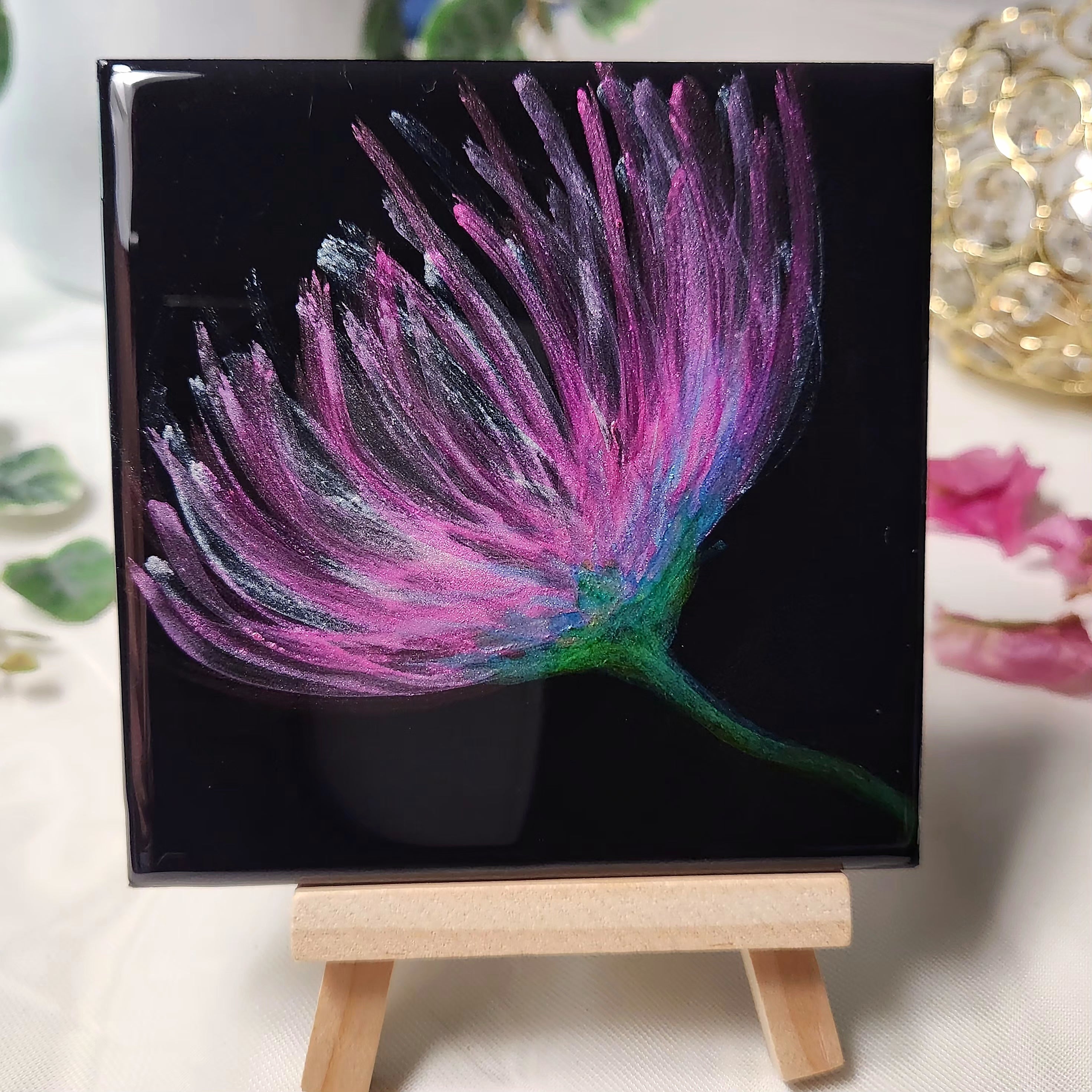 Pink Flower Resin Drink Coasters Set of 4, Epoxy Resin Coasters, Drinkware