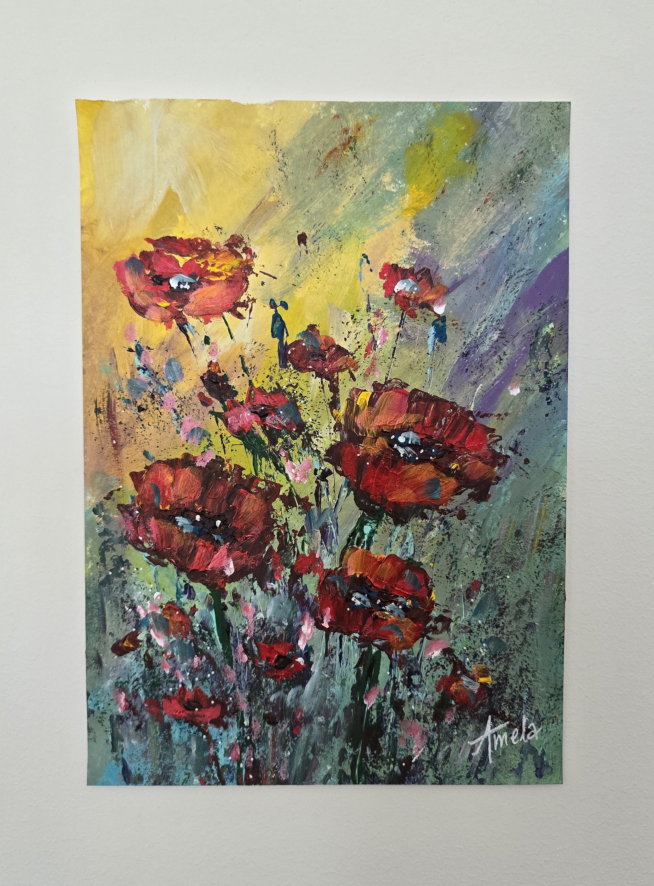 August Birthday - 'Poppies' Original Artwork on Watercolour Paper 21 x 29.7cm