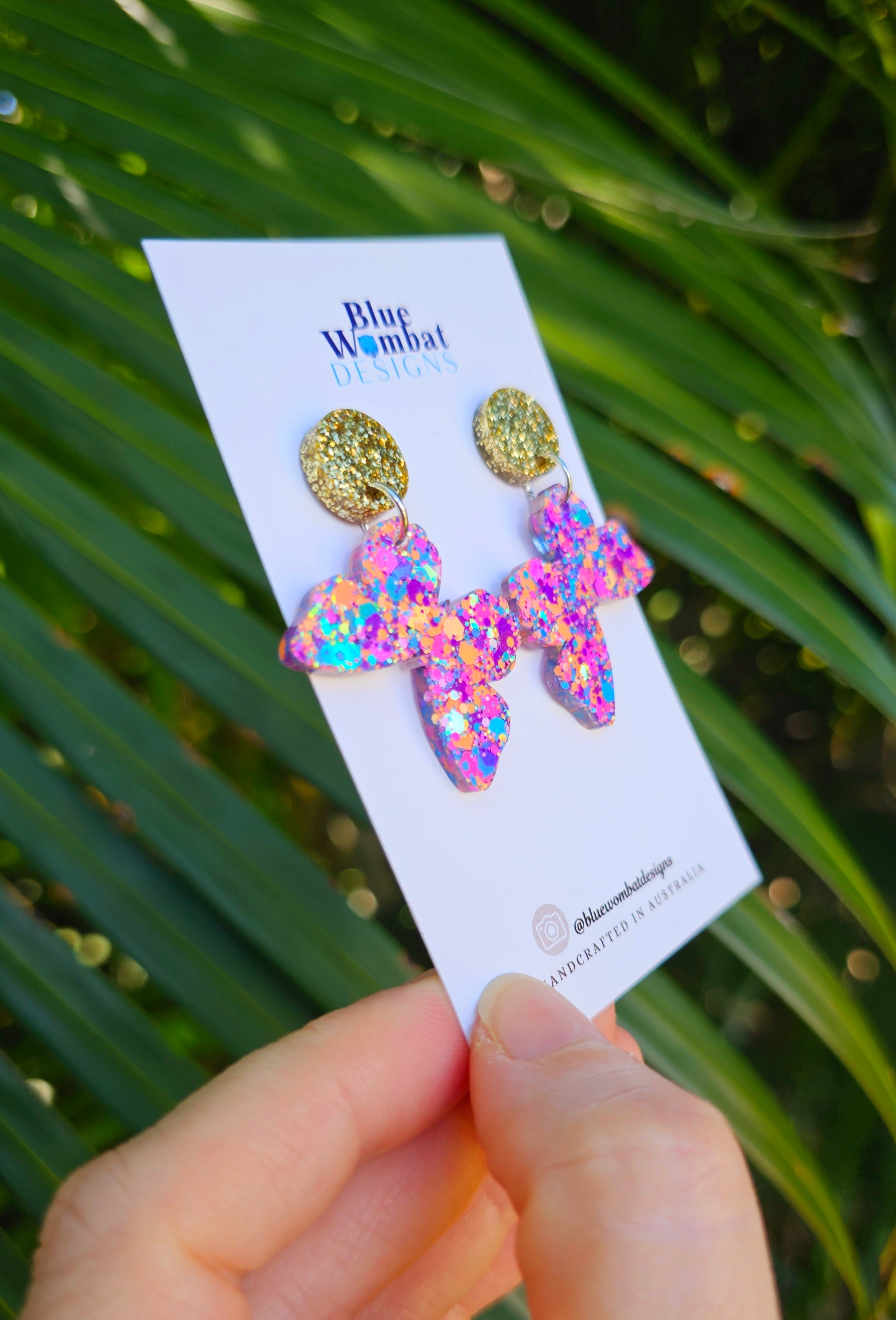 Butterfly Glitter Resin Statement Dangle Earrings