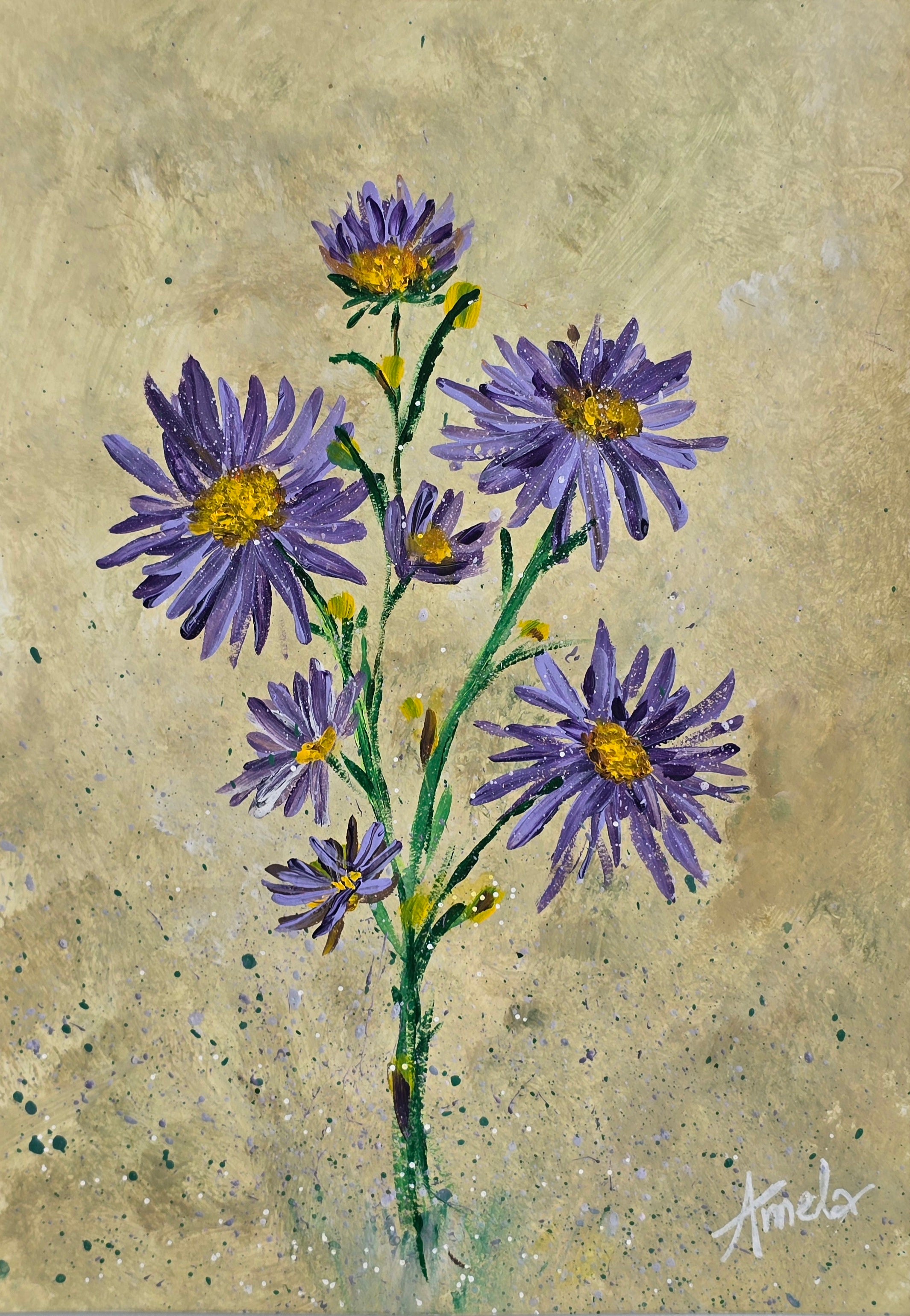 September Birthday - 'Aster' Original Artwork on Watercolour Paper 21 x 29.7cm