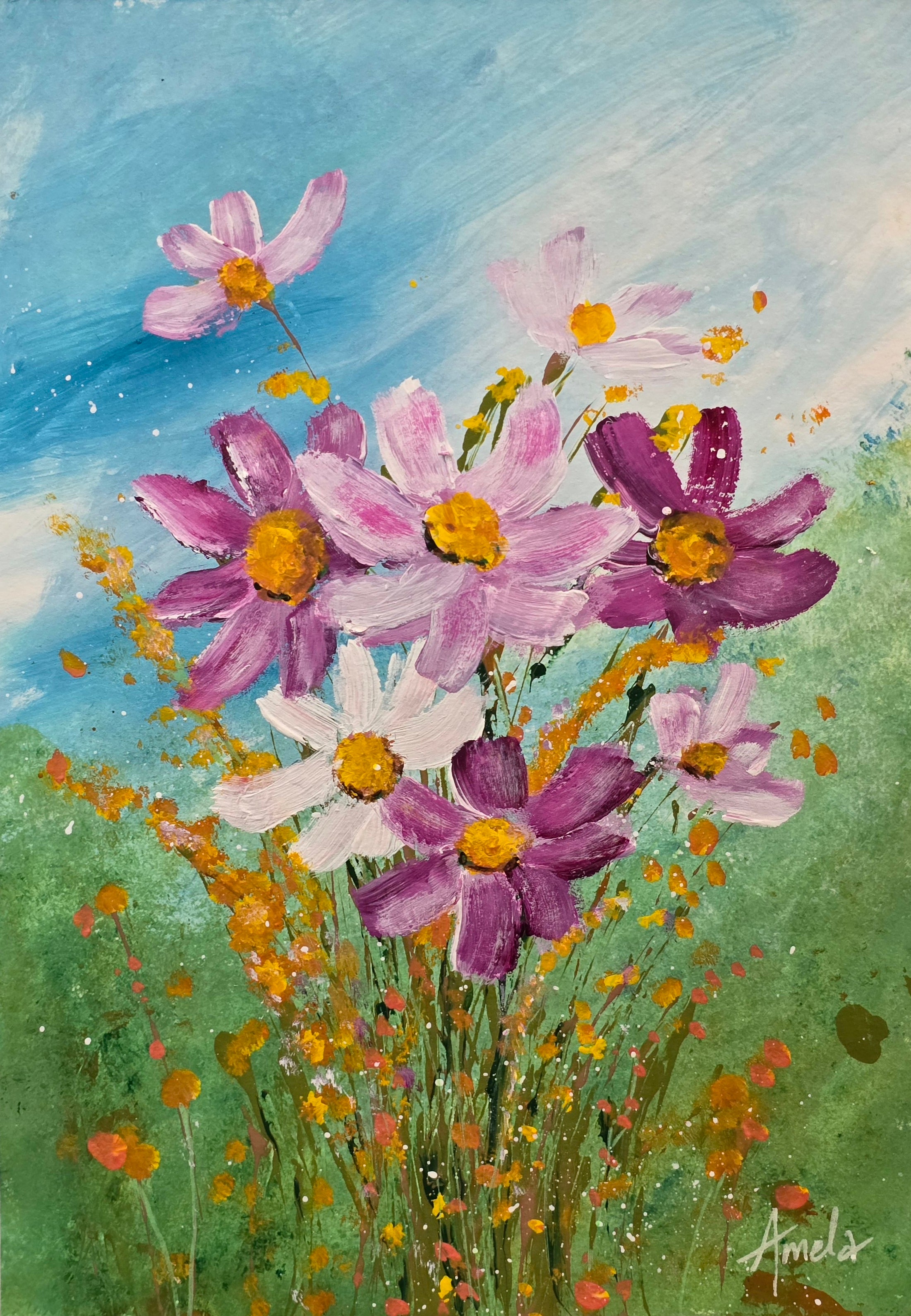 October Birthday - 'Cosmos' Original Artwork on Watercolour Paper 21 x 29.7cm