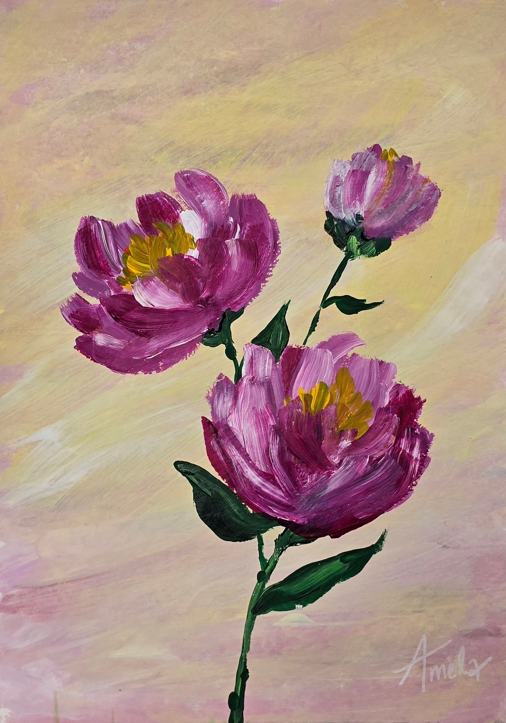 November Birthday - 'Peony' Original Artwork on Watercolour Paper 21 x 29.7cm