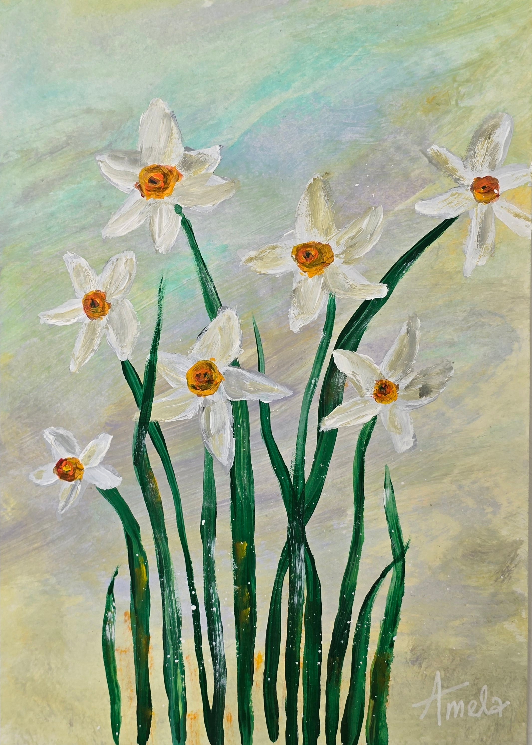 December Birthday - 'Narcissus' Original Artwork on Watercolour Paper 21 x 29.7cm