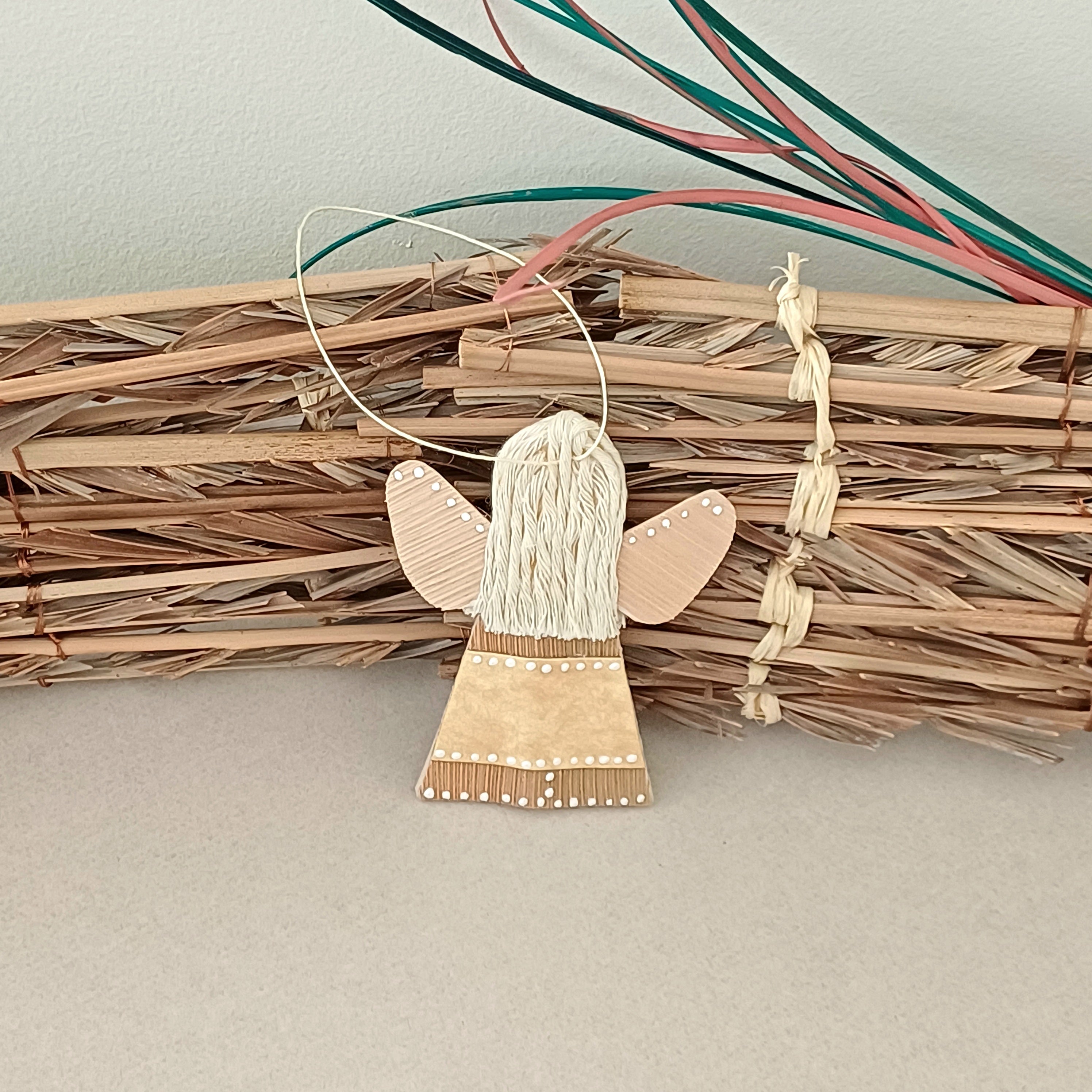 Handmade Palm Leaf Angel Ornament Place for Handwritten Greeting Sustainable