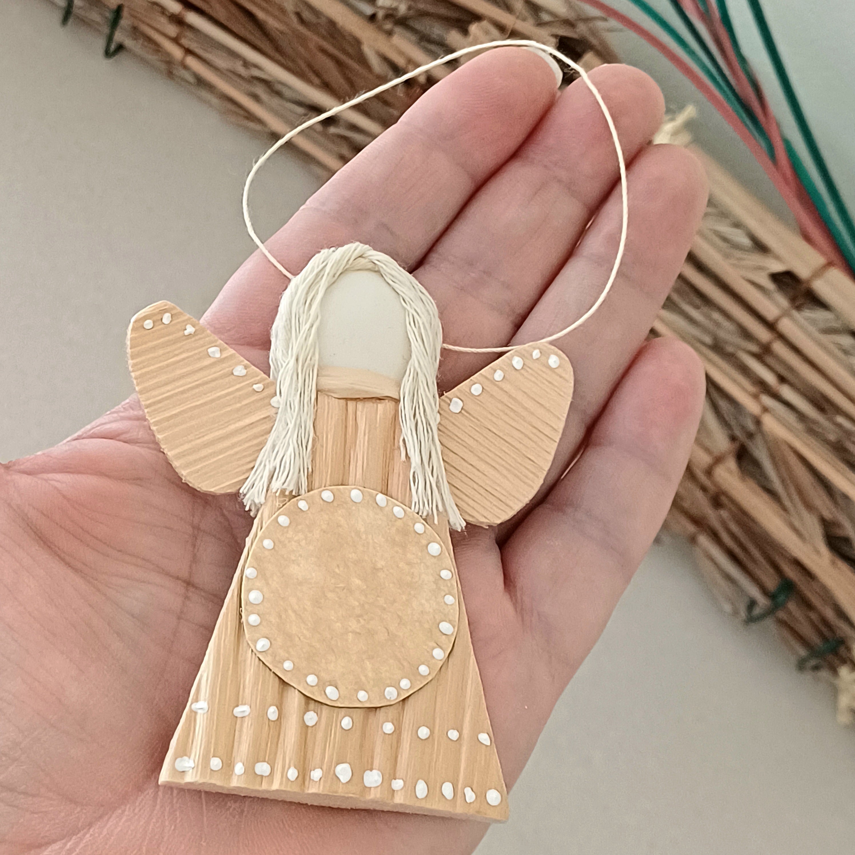 Handmade Palm Leaf Angel Ornament Place for Handwritten Greeting Sustainable