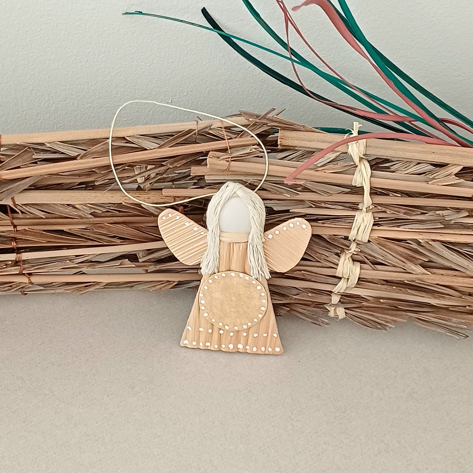 Handmade Palm Leaf Angel Ornament Place for Handwritten Greeting Sustainable
