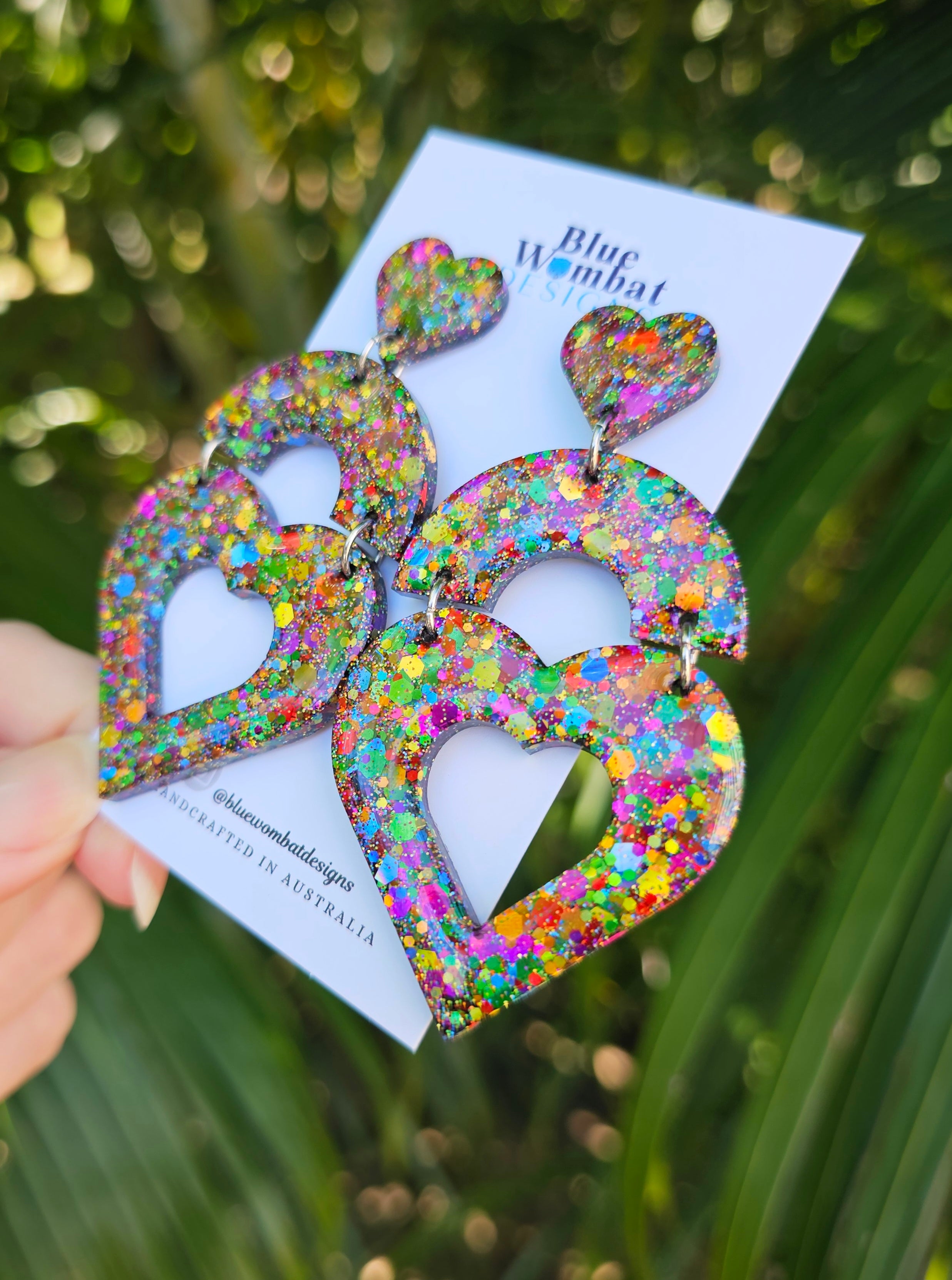 Large Love Heart Glitter Dangle Earrings