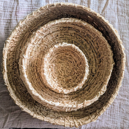 Nest of 3 Handwoven Natural Undyed Palm Raffia -  Basket Bundle