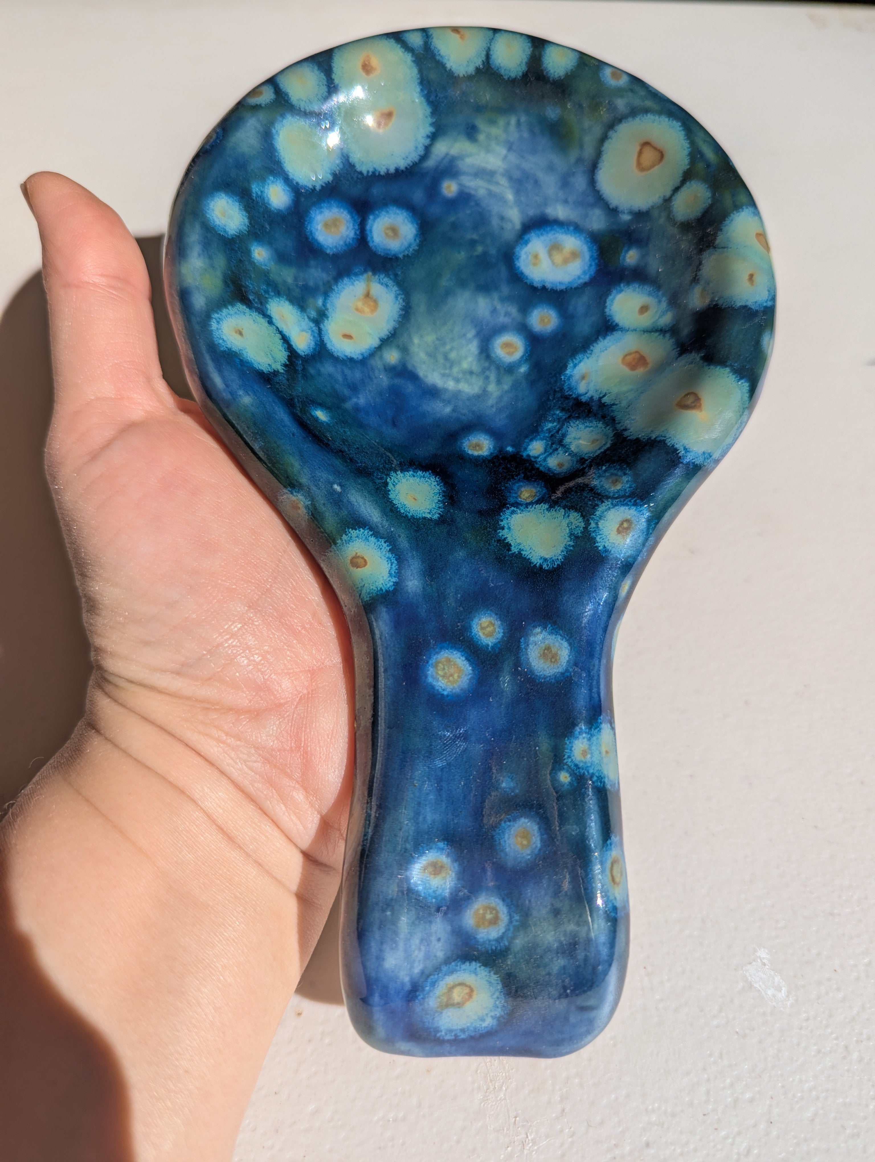 Handmade Ceramic Spoon Rest Glazed in Midnight Blue