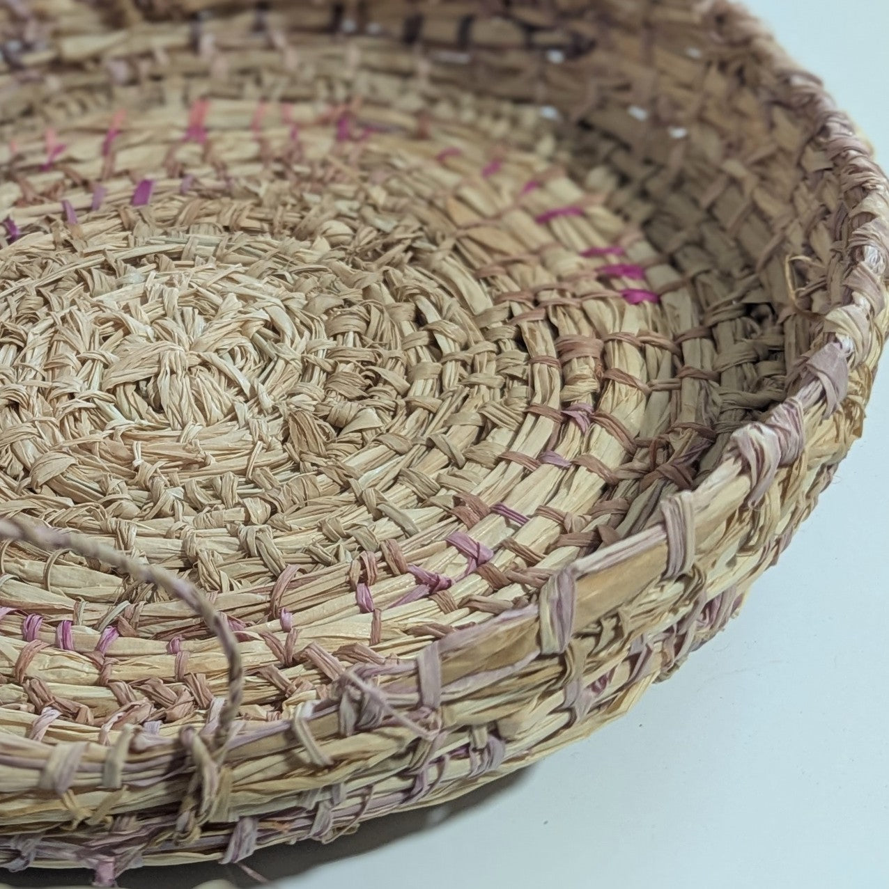 Basketry Tray- Hand-dyed Eucalyptus+ Soft Pinks - Sustainable Palm Raffia