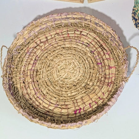 Basket Hand-dyed Natural Fibres - Eucalyptus & Dusk Pinks  .Coiled Raffia Tray