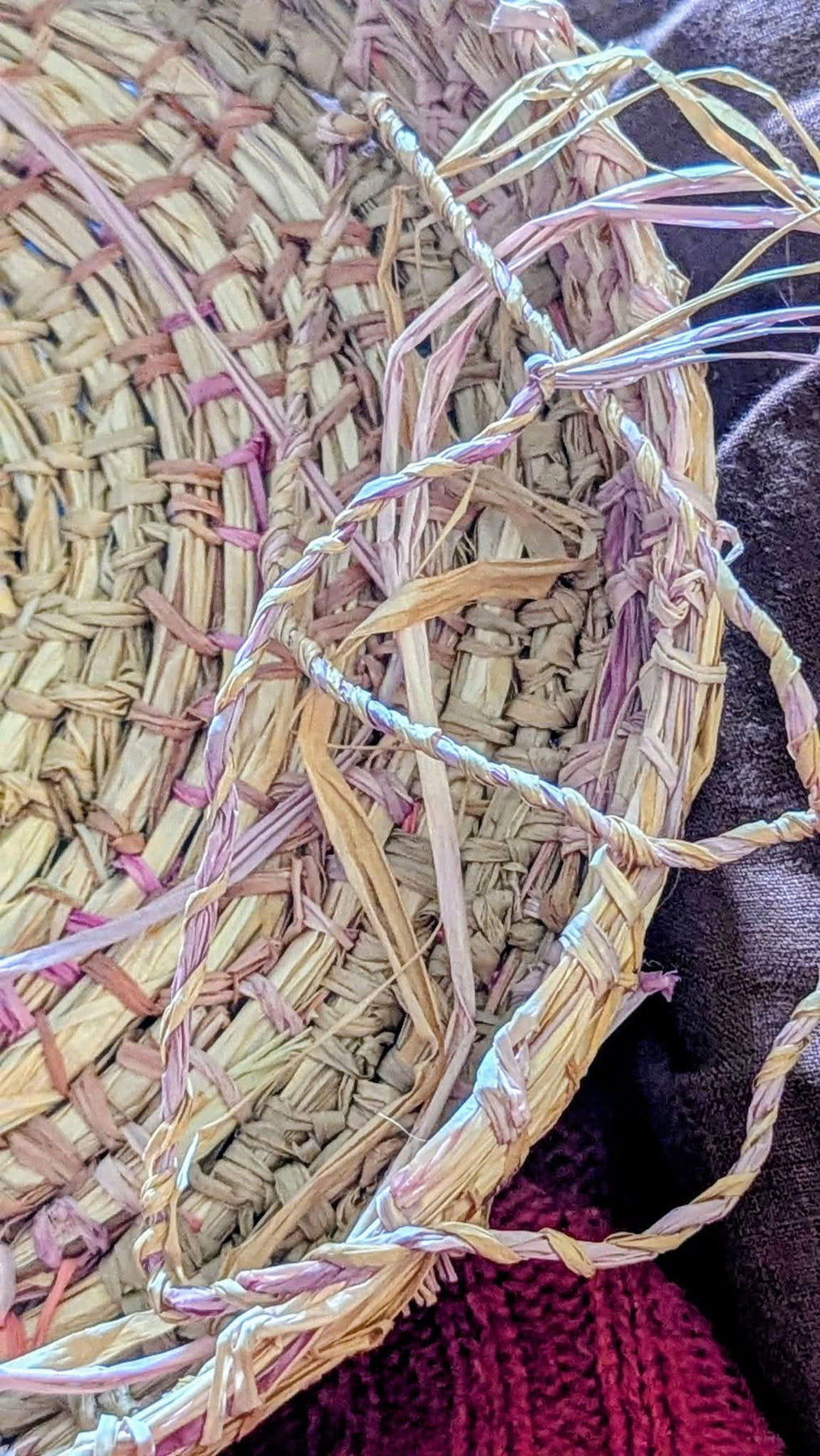 Basketry Tray- Hand-dyed Eucalyptus+ Soft Pinks - Sustainable Palm Raffia