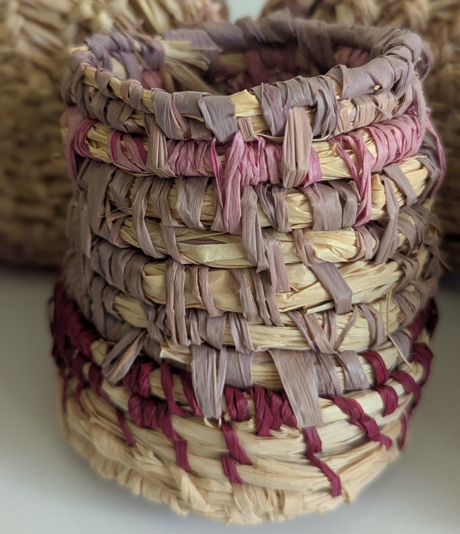 Woven Basketry Vessels Colourful Raffia Collection 2 Sizes