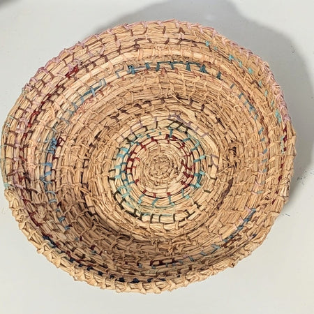 Eucalyptus dyed Coiled Basket - Multicolour Accents - Handmade Raffia Basket
