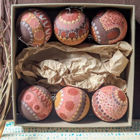 Handpainted Recycled Paper Baubles - 6  Decorations Boxed