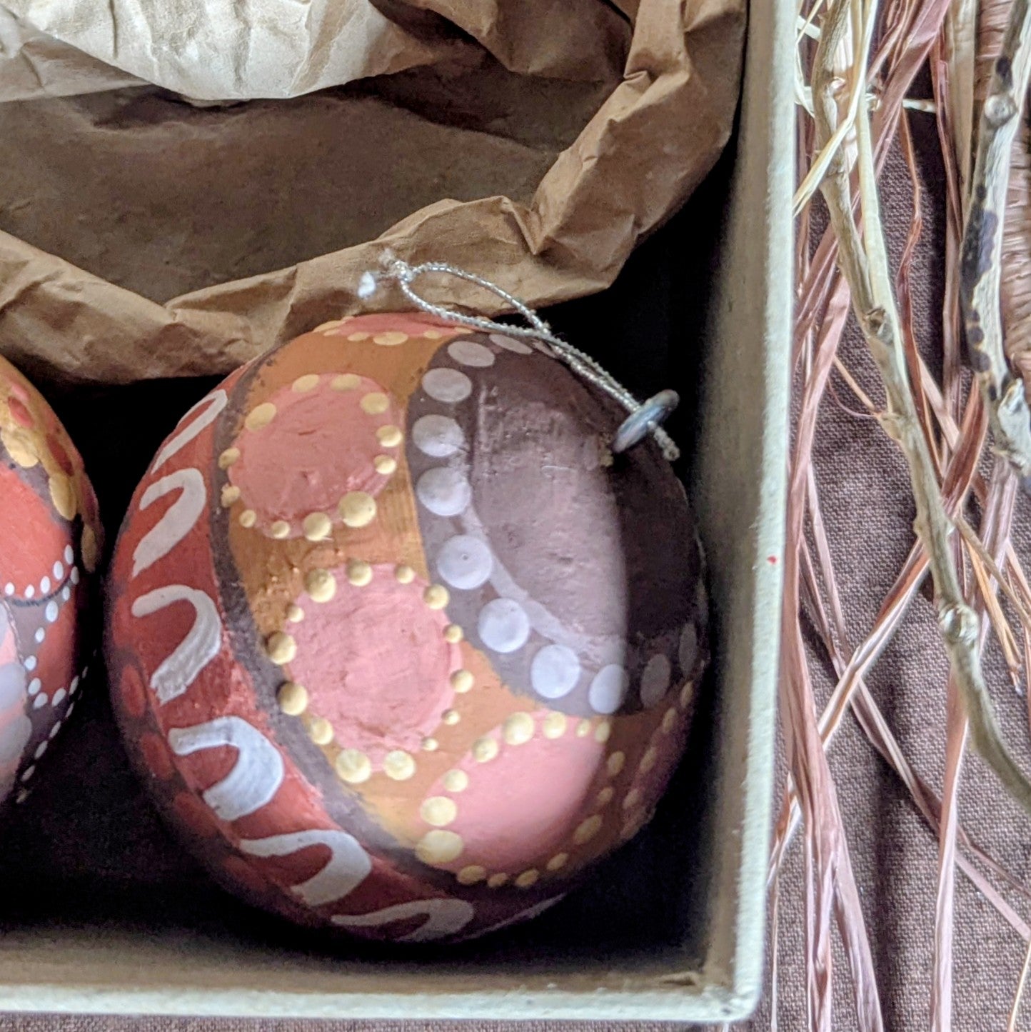 Handpainted Recycled Paper Baubles - 6  Decorations Boxed