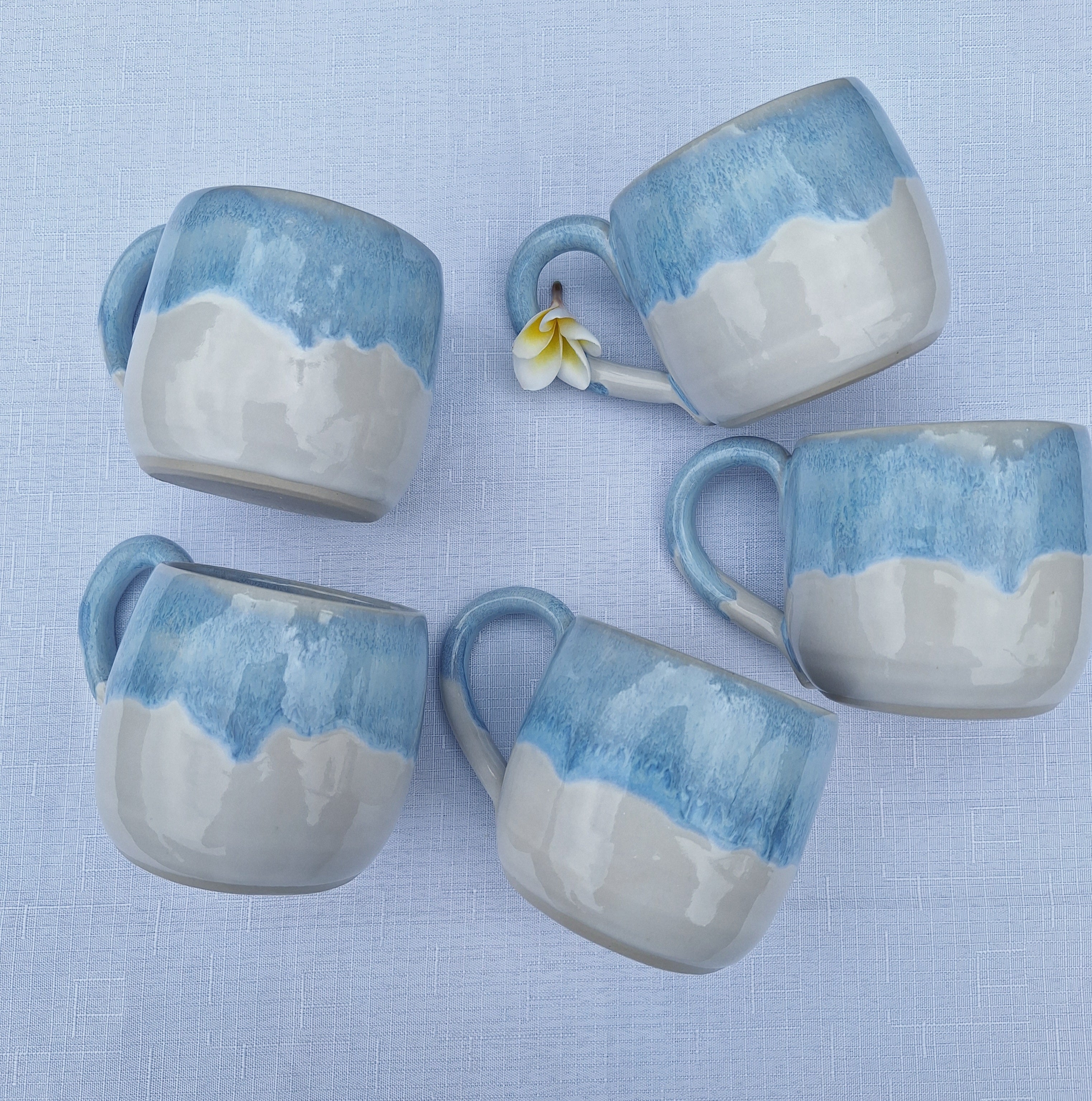 Ocean Blue Drip Pottery Coffee Mug