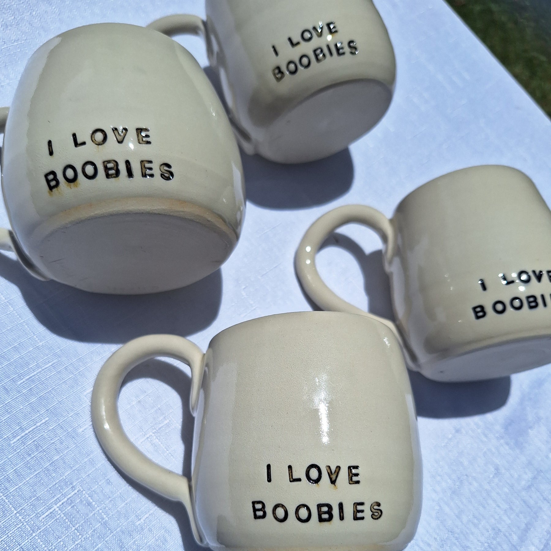 Coffee Pottery Mug - I love boobies