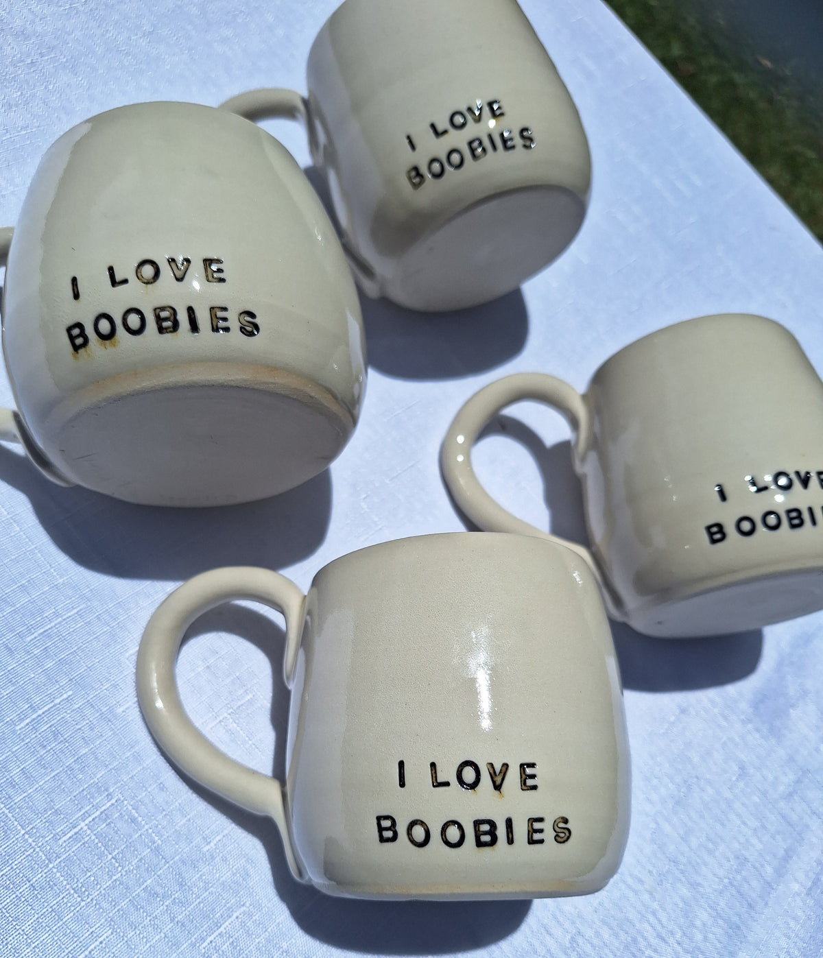 Coffee Pottery Mug - I love boobies