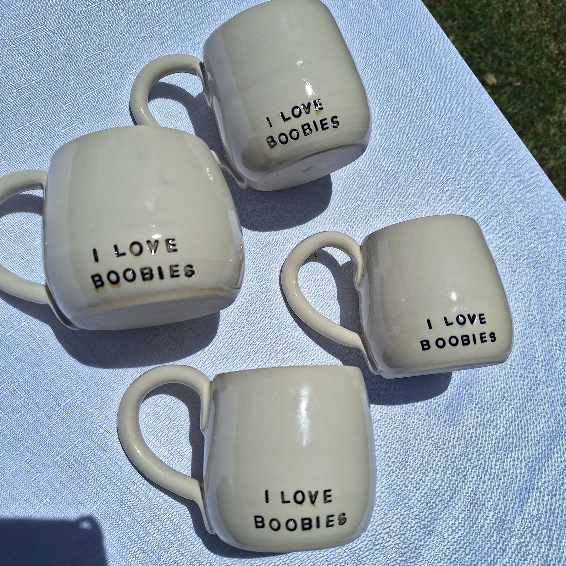 Coffee Pottery Mug - I love boobies