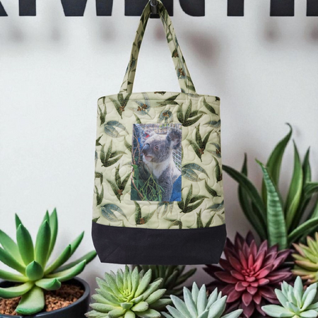 Quilted Koala themed tote bag