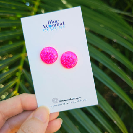 Pink Glitter Resin Domed Studs 16mm