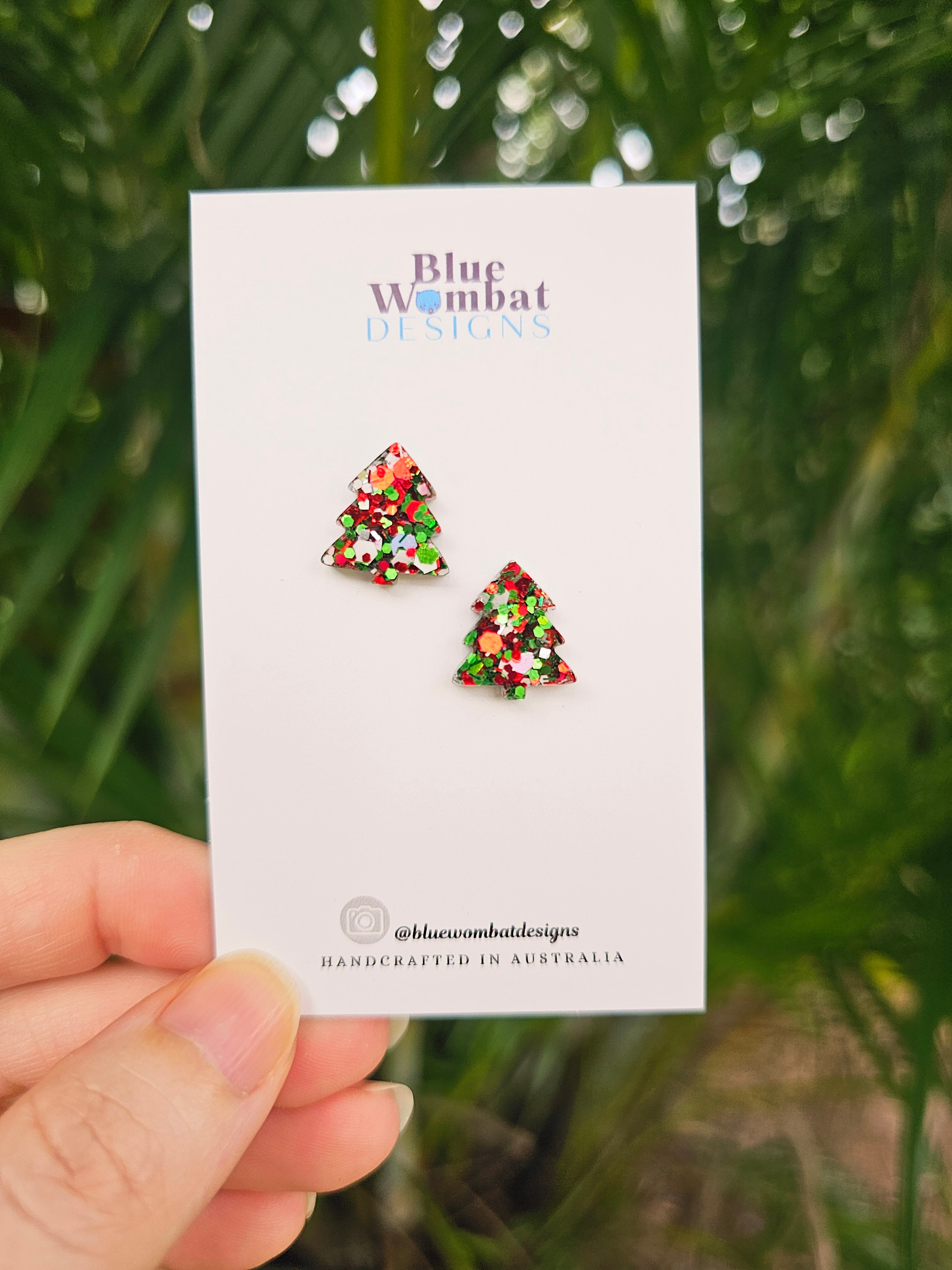 Christmas Tree Resin Glitter Sparkle Studs 12mm