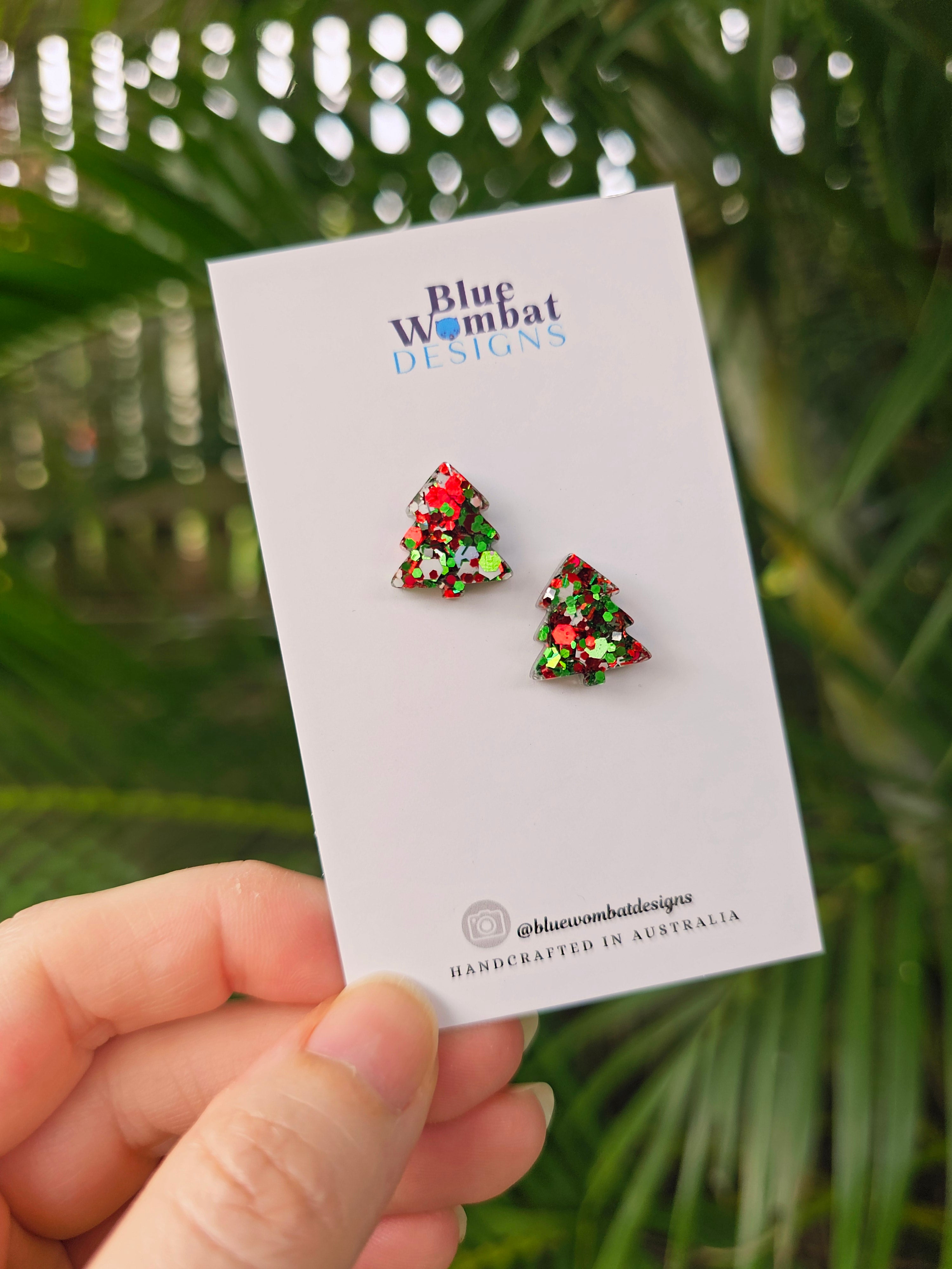 Christmas Tree Resin Glitter Sparkle Studs 12mm
