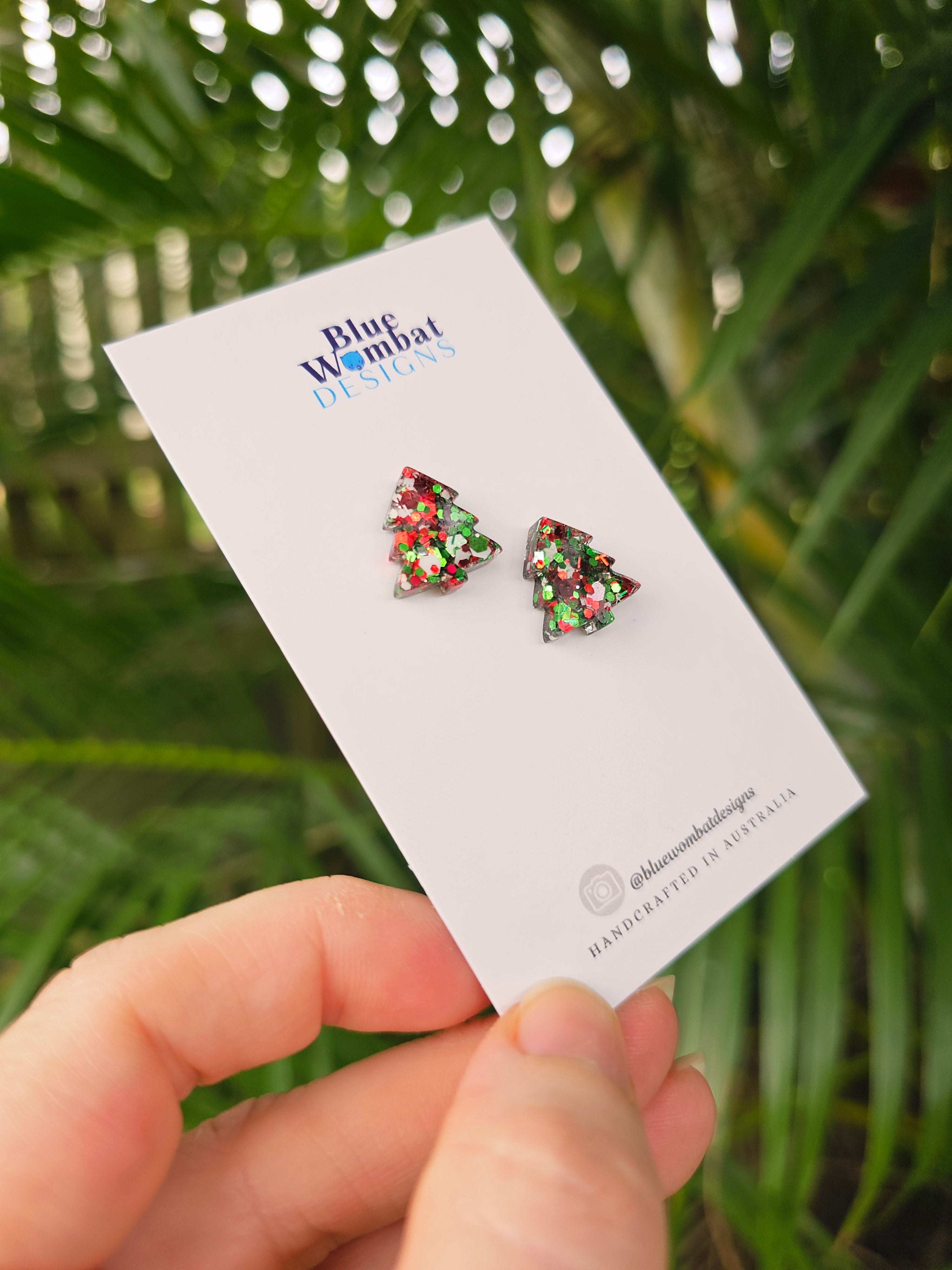 Christmas Tree Resin Glitter Sparkle Studs 12mm