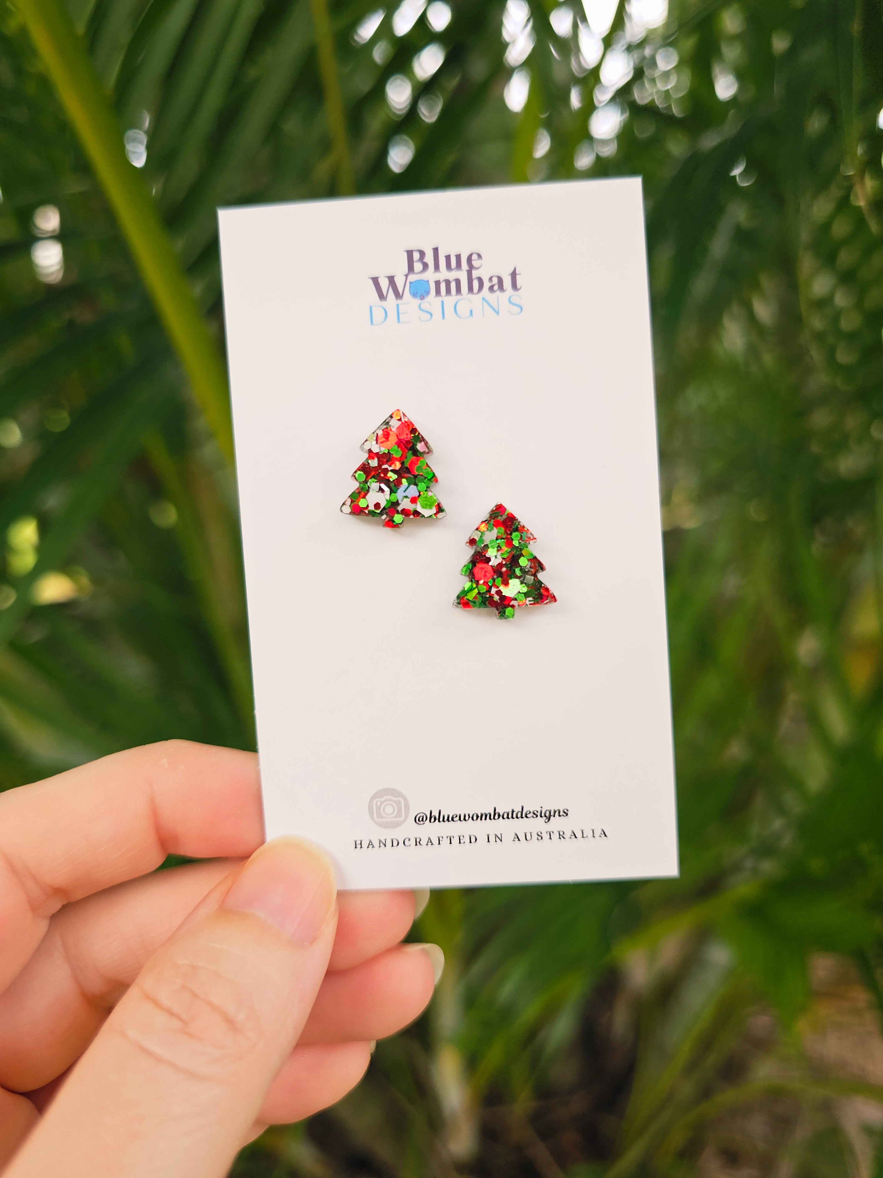 Christmas Tree Resin Glitter Sparkle Studs 12mm