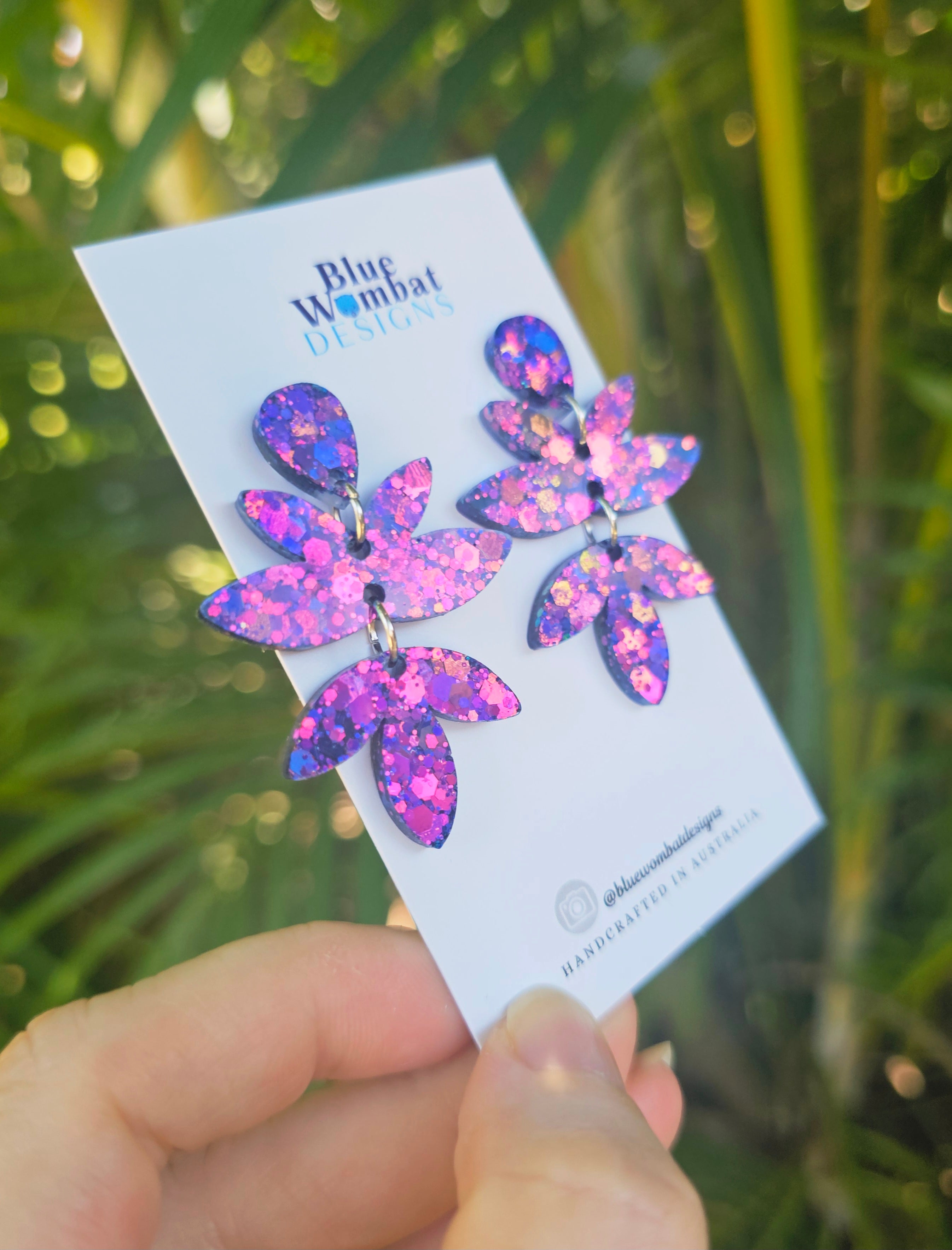 Resin Chameleon Glitter Handmade Dangle Earrings