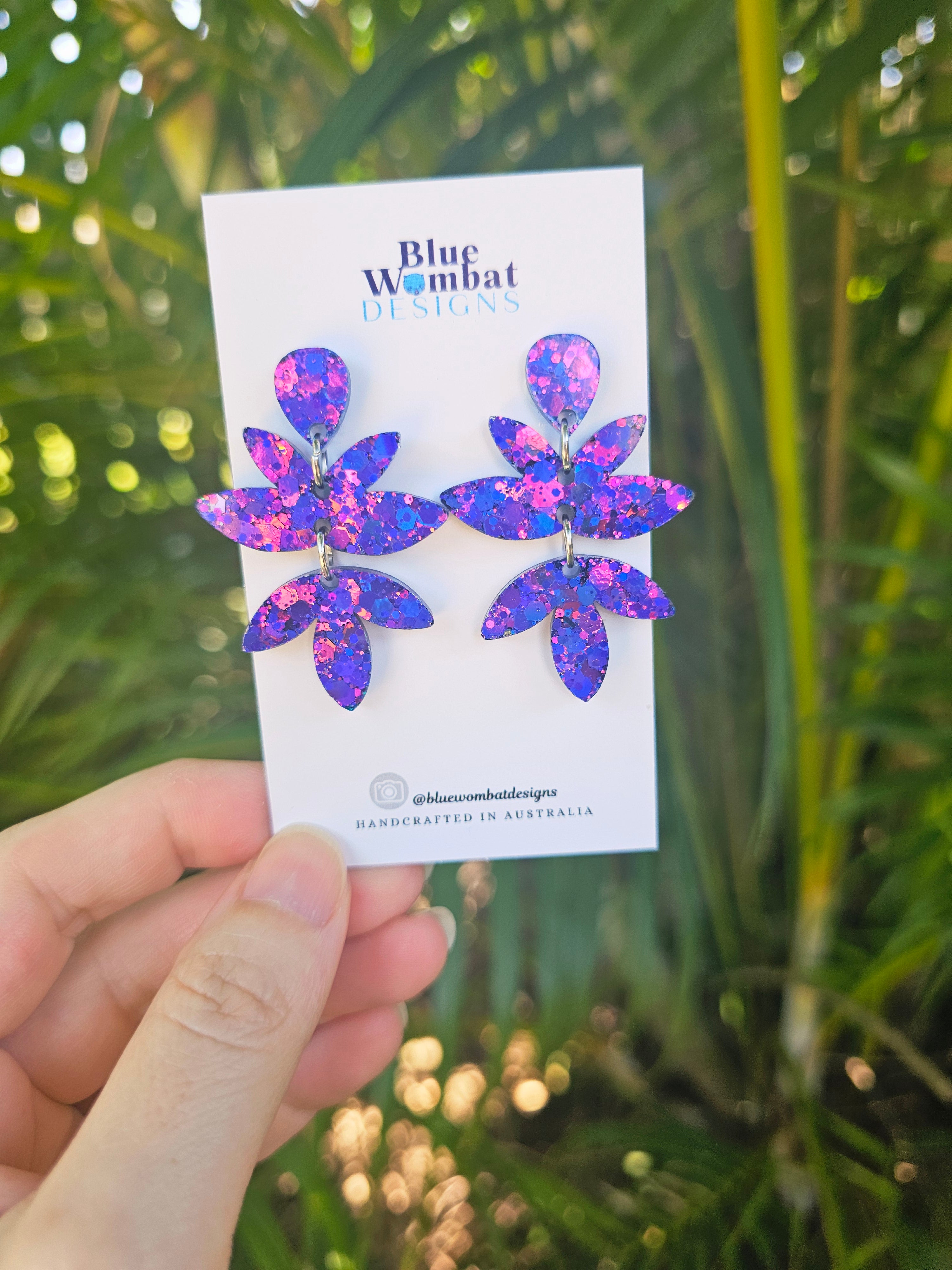 Resin Chameleon Glitter Handmade Dangle Earrings