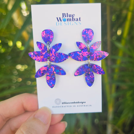 Resin Chameleon Glitter Handmade Dangle Earrings